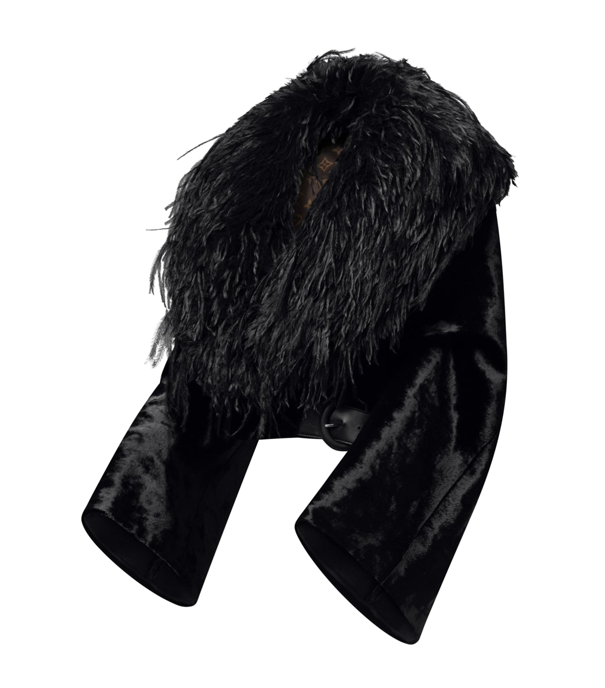 LOUIS VUITTON Black Down Faux Fur-Collar Cropped Jacket