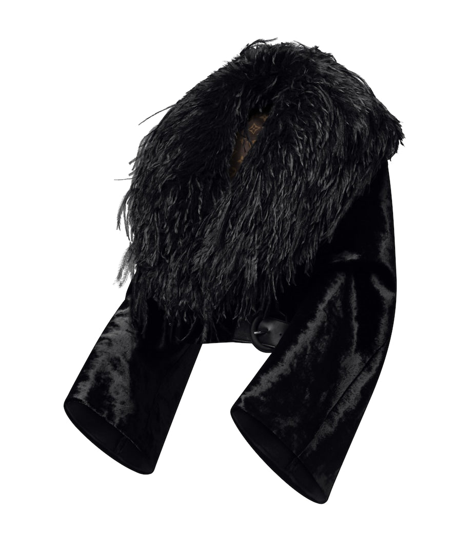 LOUIS VUITTON Black Down Faux Fur-Collar Cropped Jacket