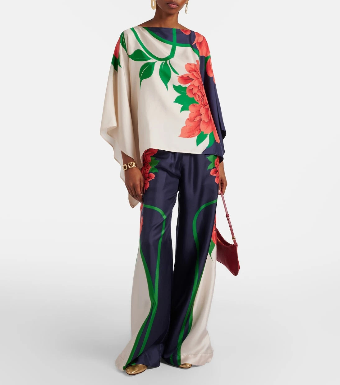 La DoubleJ - Square floral silk twill top