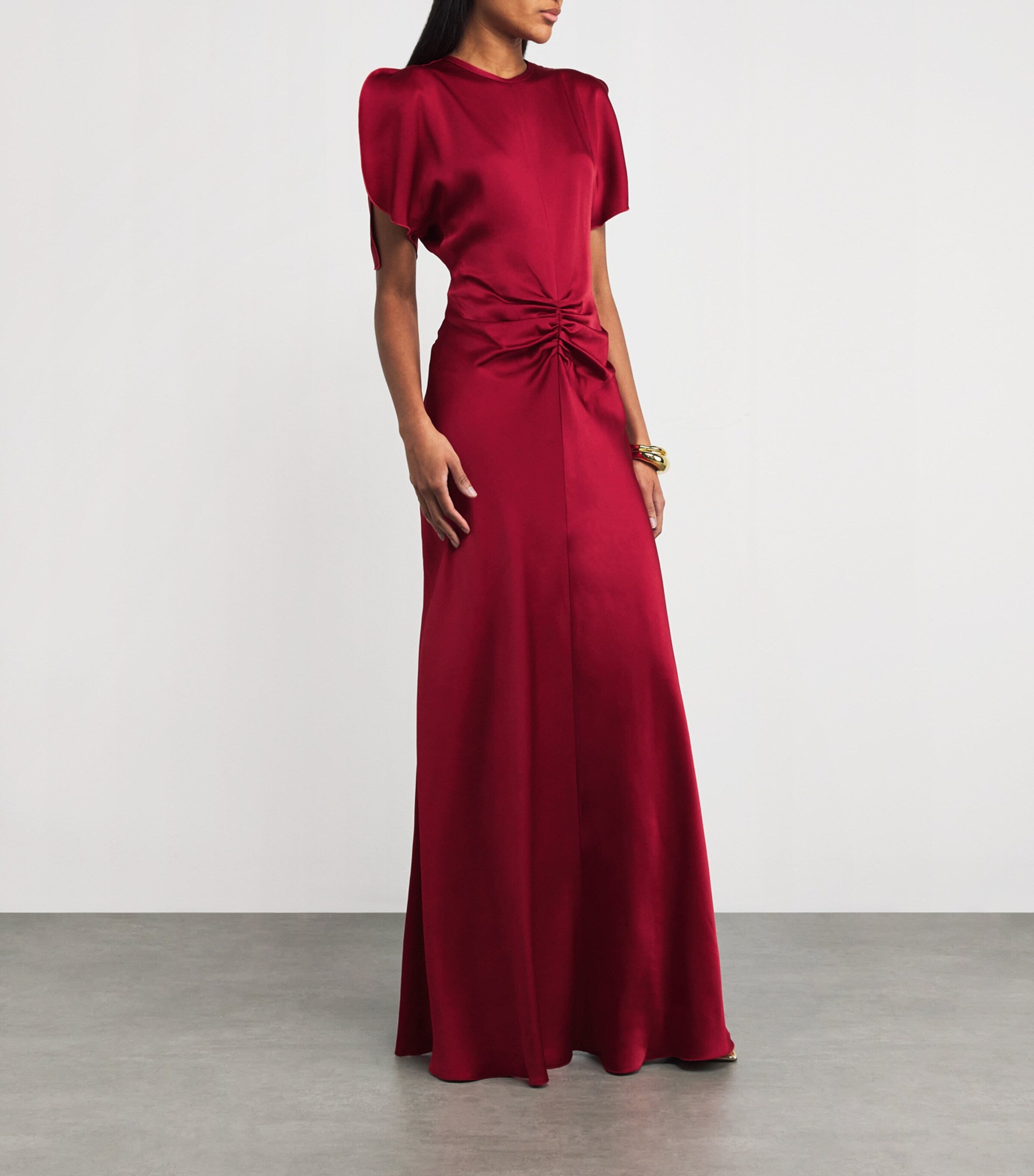 Victoria Beckham Red Gathered Waist Maxi Dress