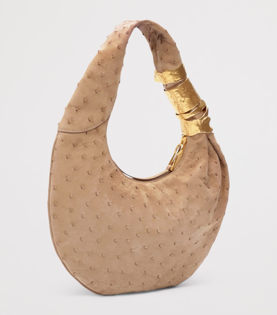 Small Ostrich Leather Soufflé Shoulder Bag