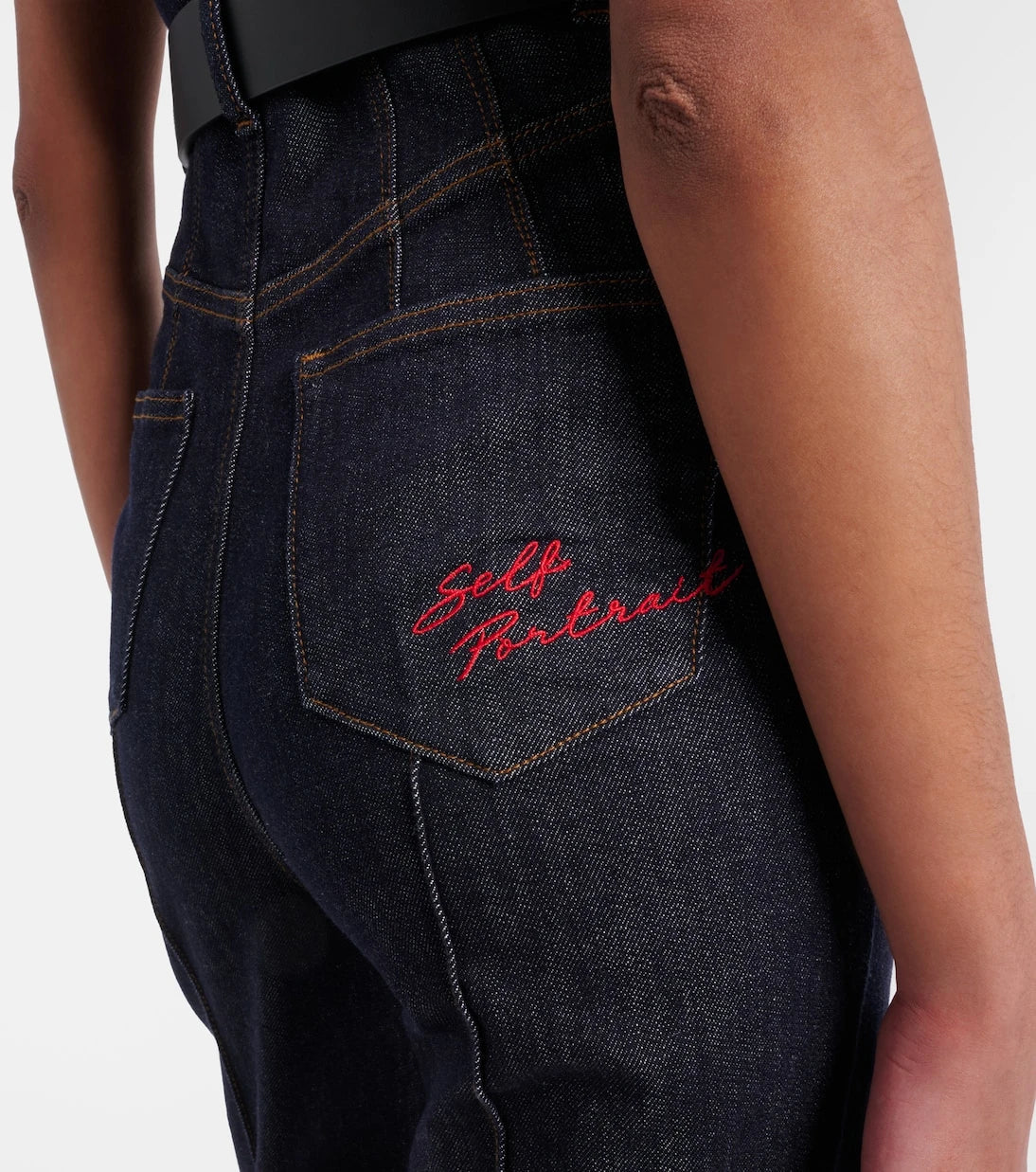 Self-Portrait - Belted denim jumpsuit
