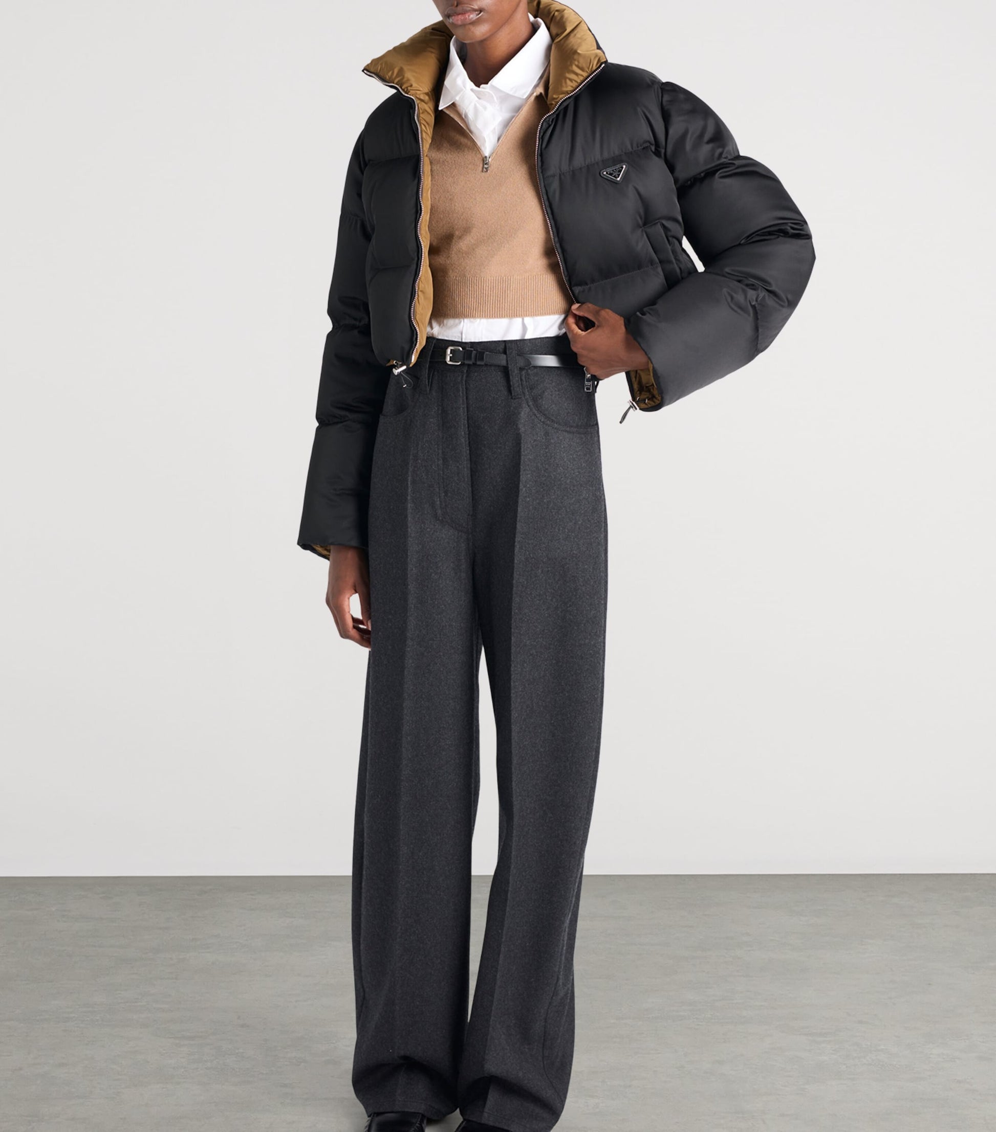 Prada Black Re-Nylon Cropped Down Jacket