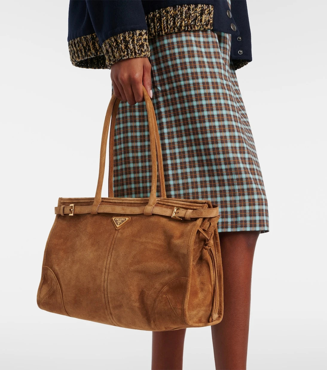 Prada - حقيبة يد بوني الكبيرة من جلد الشمواه من برادا