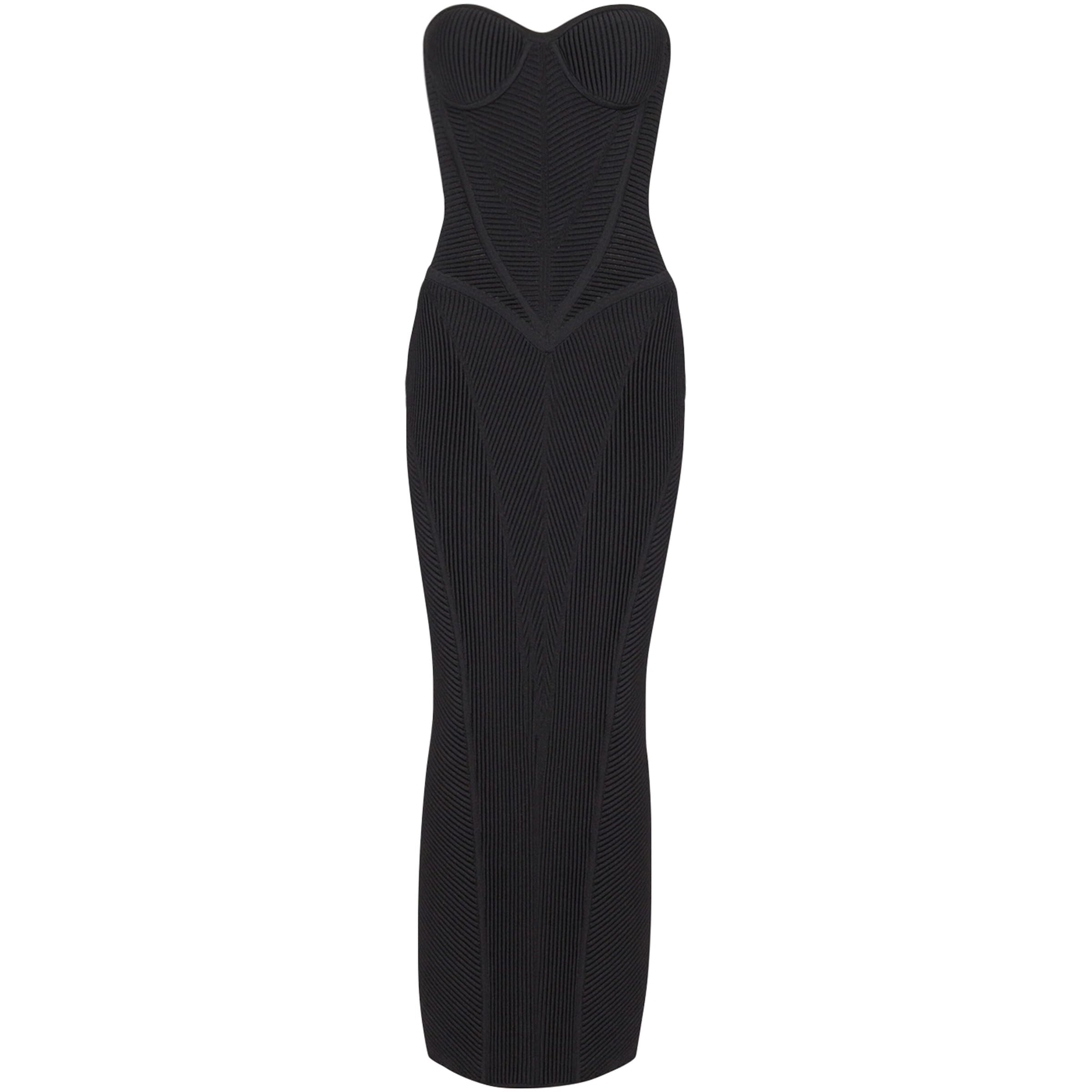 Balmain Black Knitted Strapless Maxi Dress