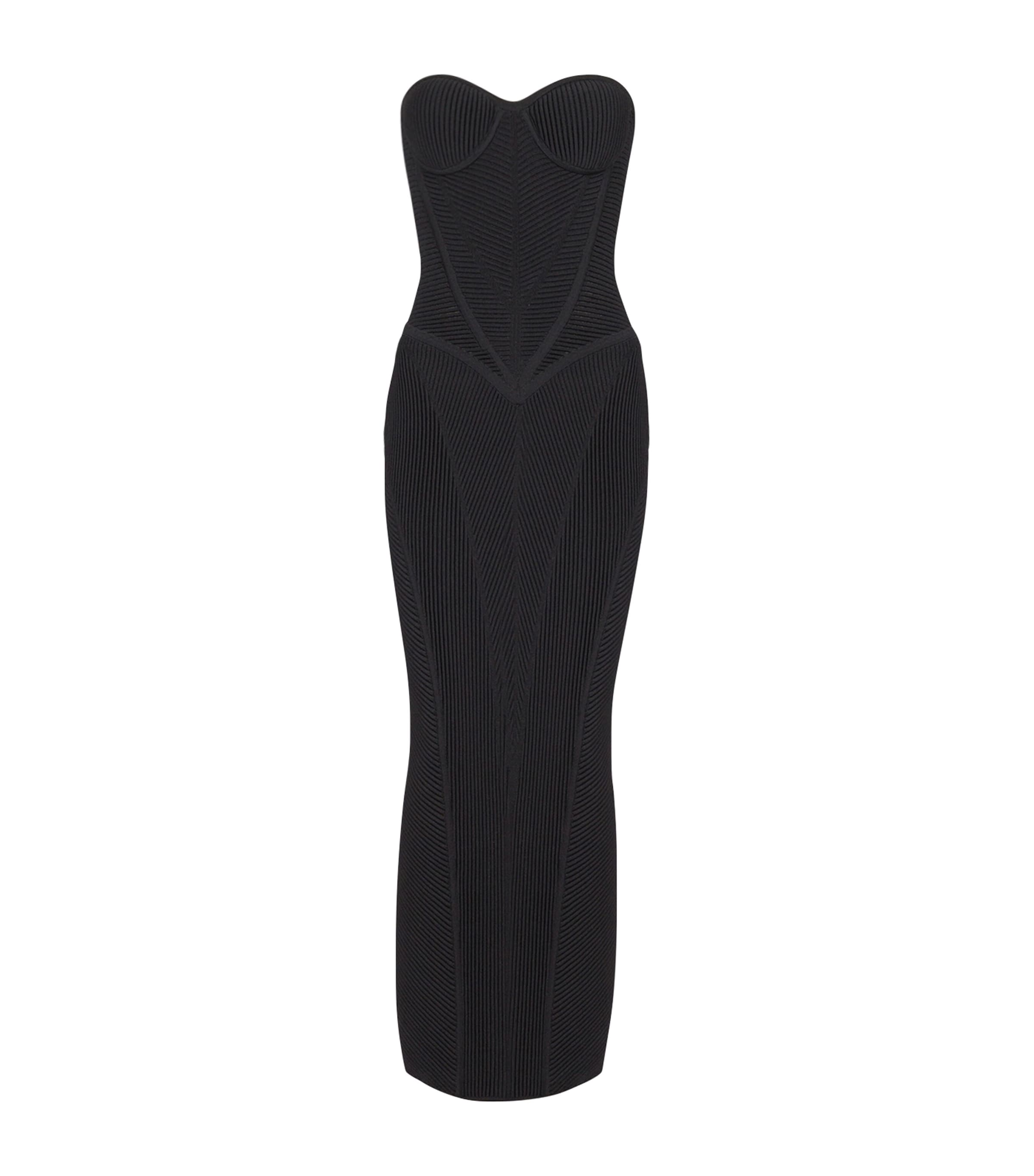 Balmain Black Knitted Strapless Maxi Dress