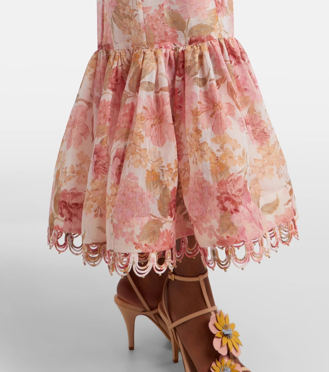 Zimmermann - فستان ميدي Como floral من الكتان والحرير