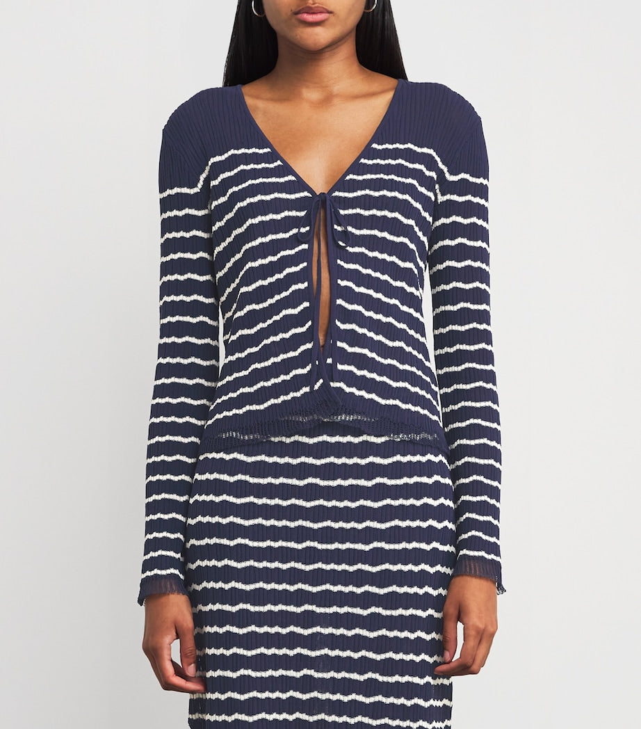 Rag & Bone Blue Cotton-Blend Striped Chiara Cardigan
