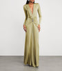 Victoria Beckham Green Long-Sleeve V-Neck Gown