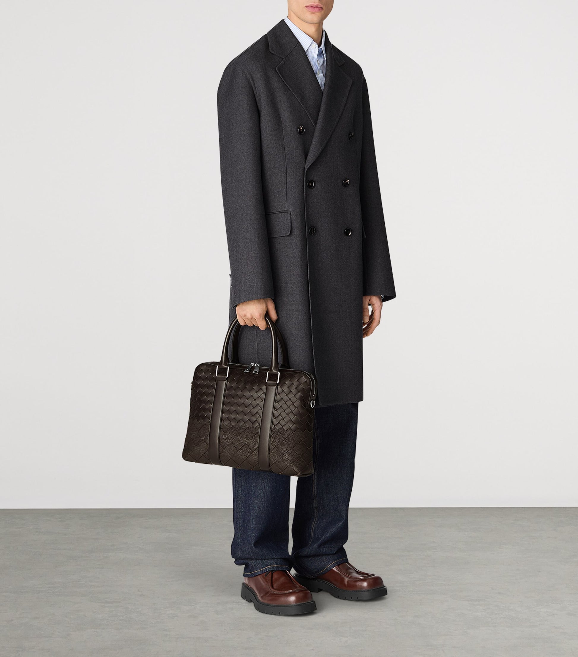 Slim Leather Intrecciato Briefcase