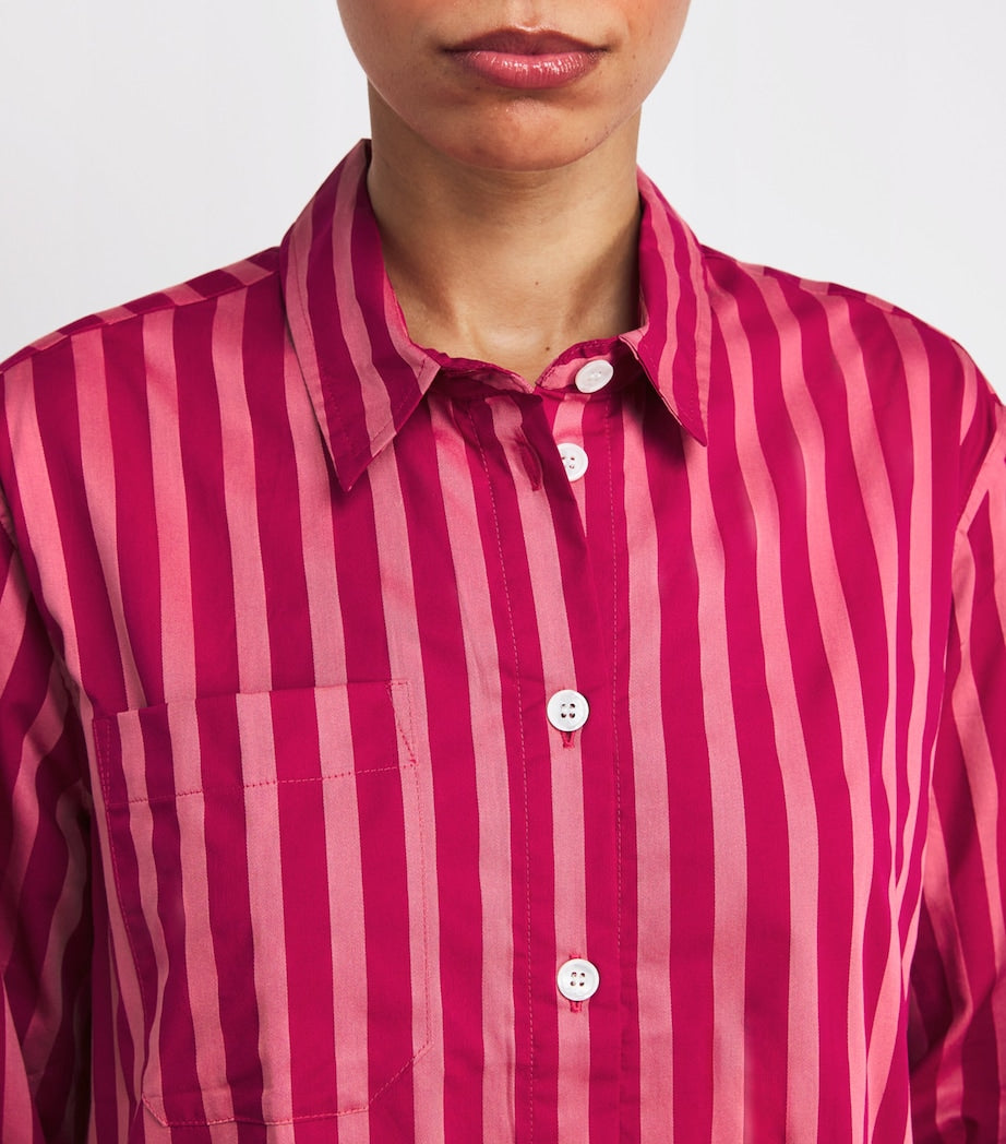 Derek Rose Pink Cotton Stripe Nightshirt