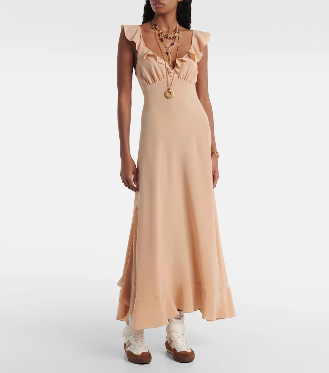 Chloé - Ruffled silk crêpe de chine maxi dress