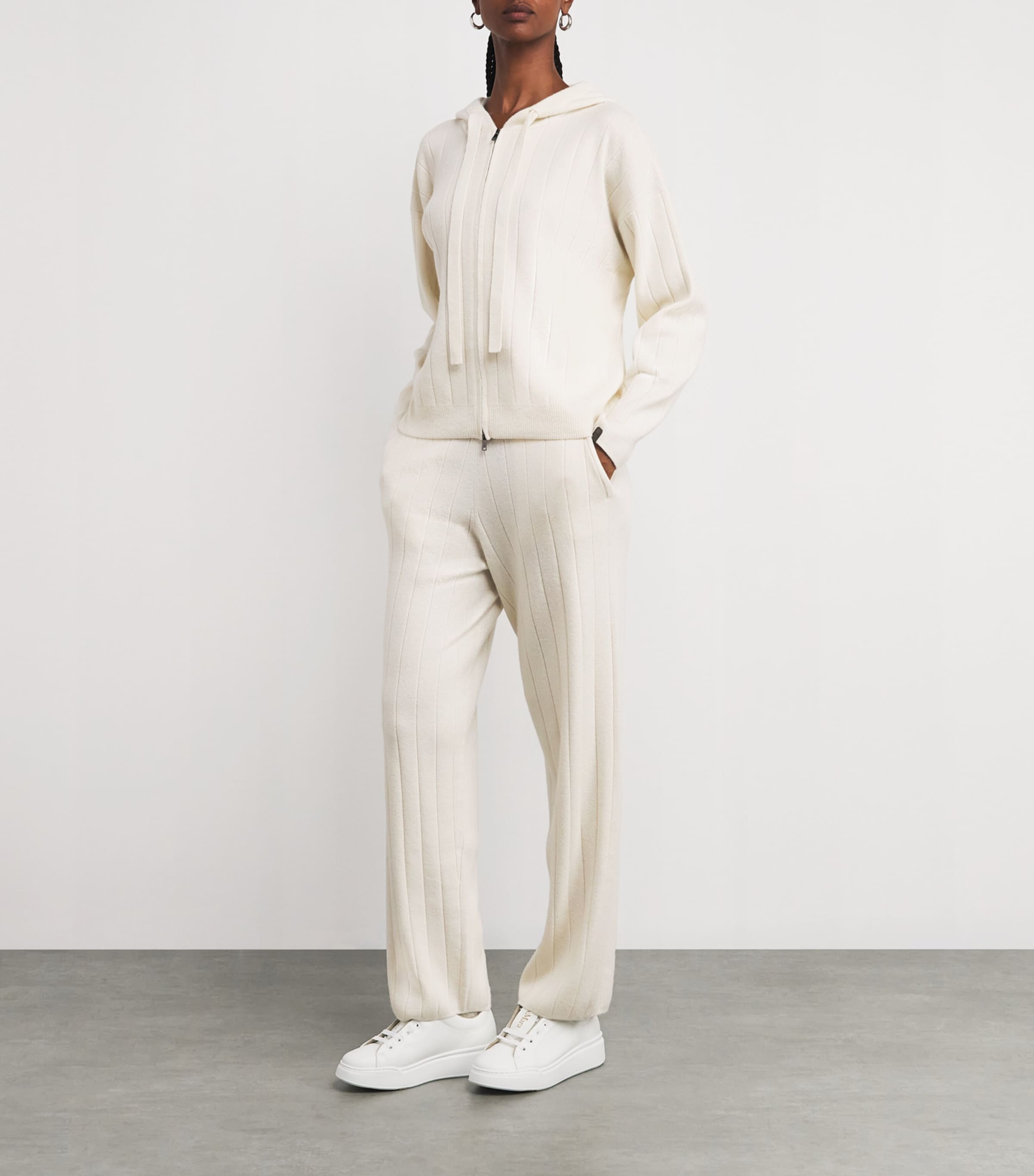 White Cashmere Zip-Up Hoodie