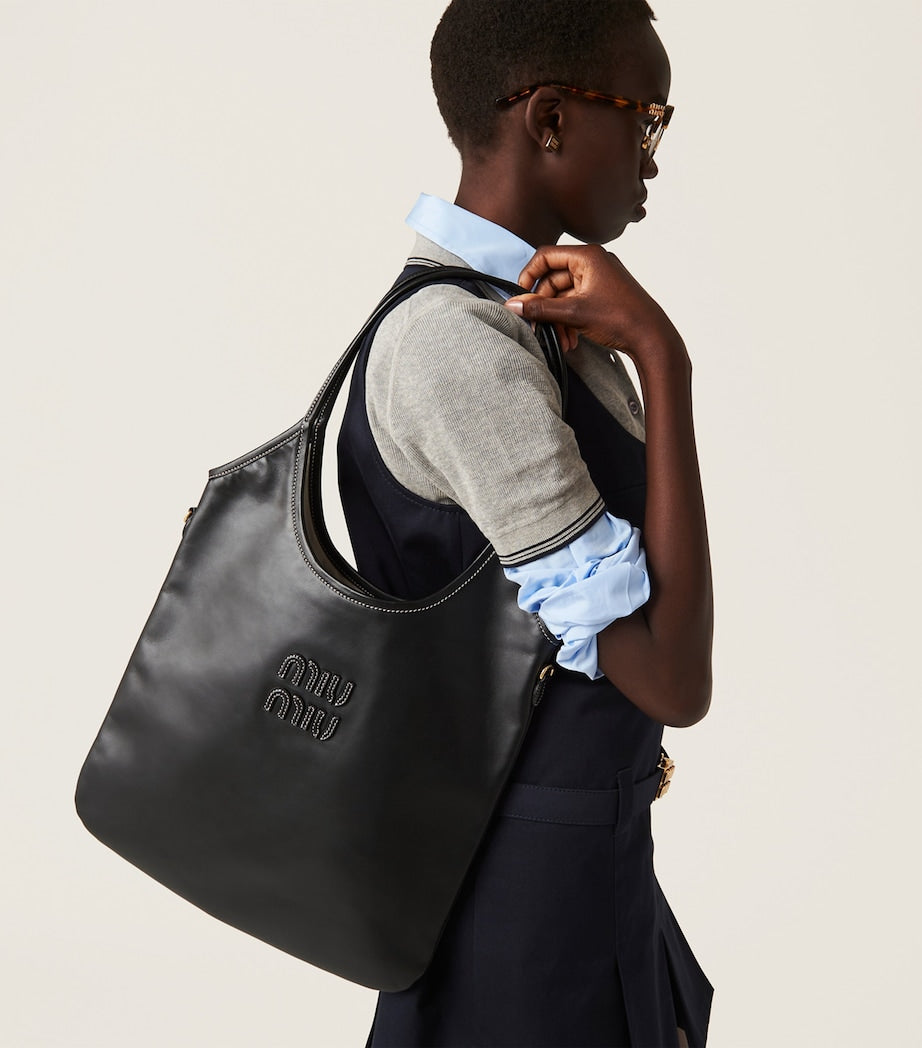 Black Leather Ivy Tote Bag