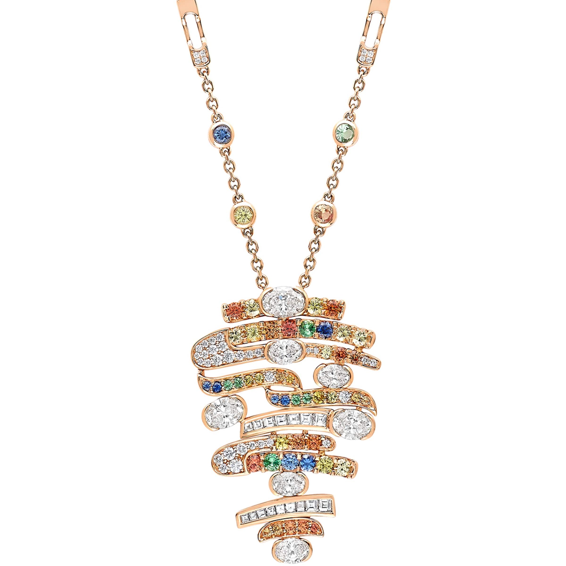 Rose Gold, Diamond, Sapphire and Tsavorite Play of Light Pendant Necklace