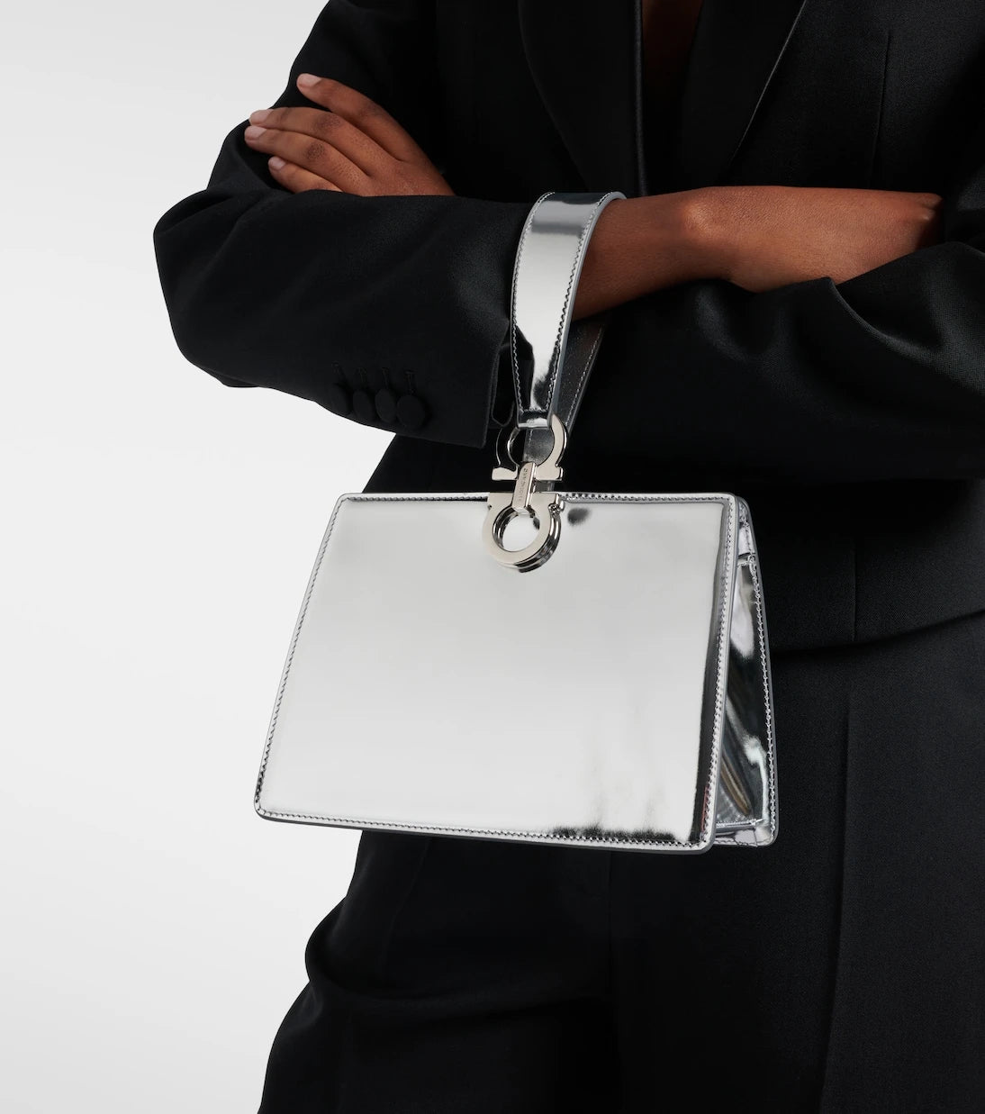 Ferragamo - Gancini Small metallic leather clutch