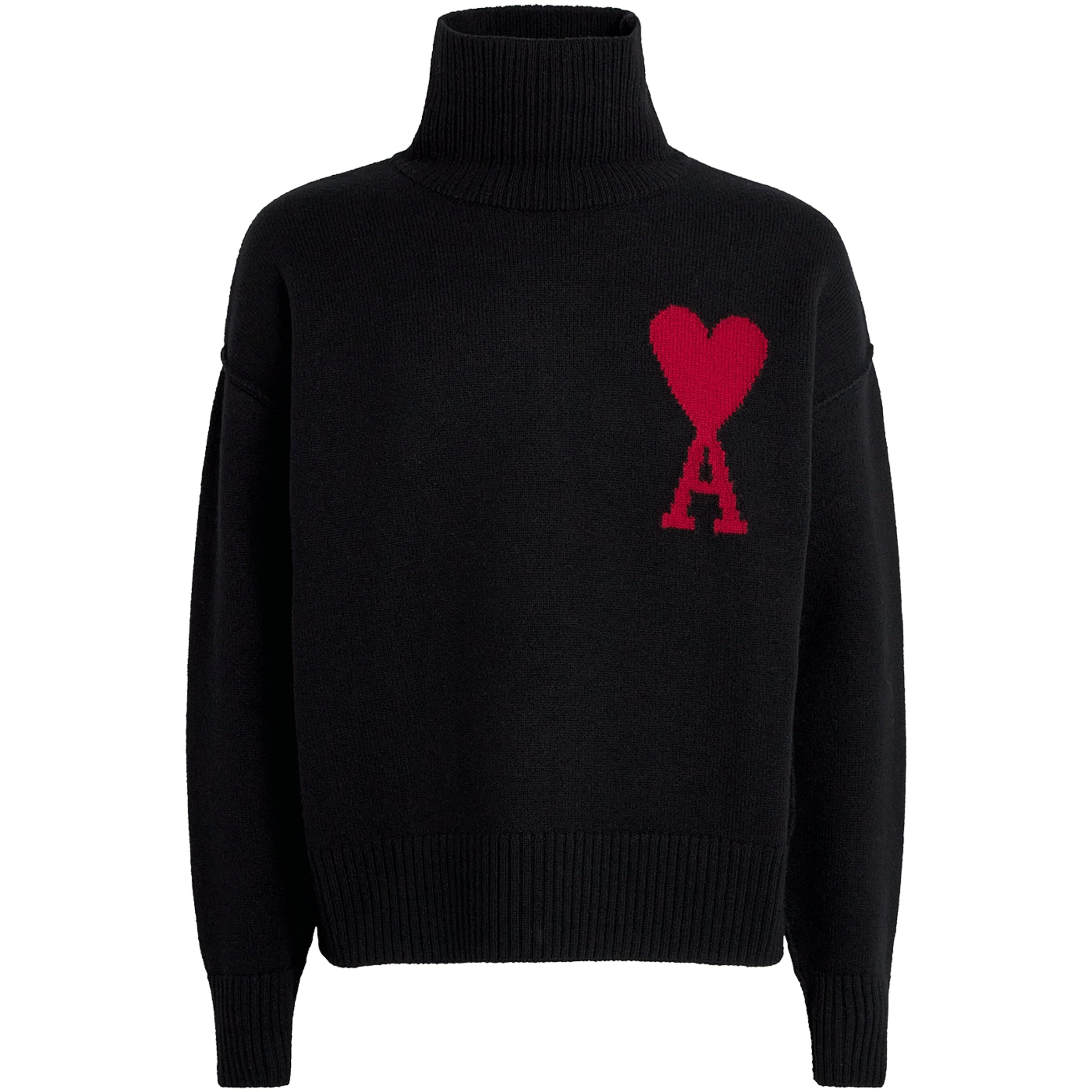 AMI Paris Black Virgin Wool Ami de Coeur Rollneck Sweater
