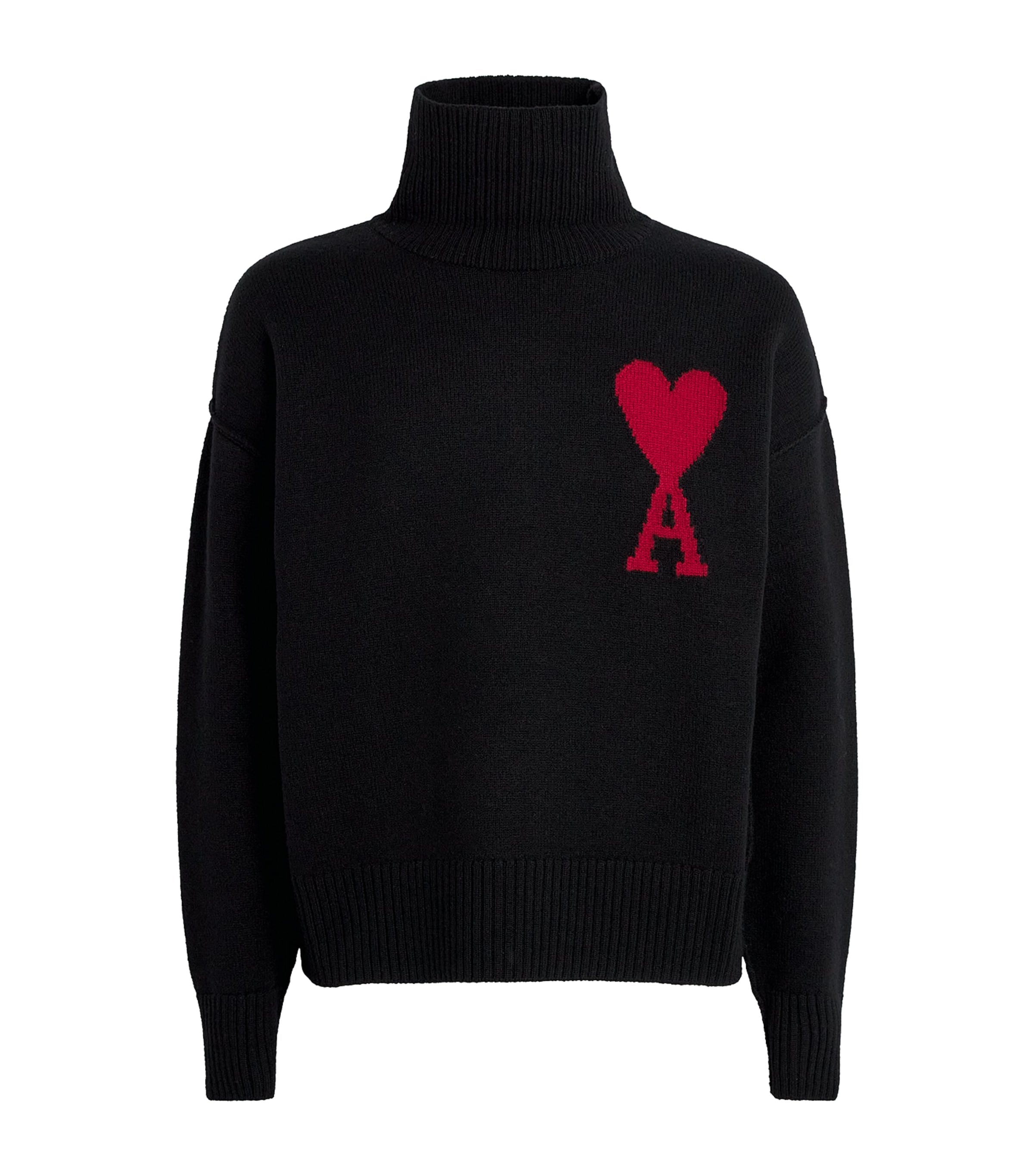 AMI Paris Black Virgin Wool Ami de Coeur Rollneck Sweater