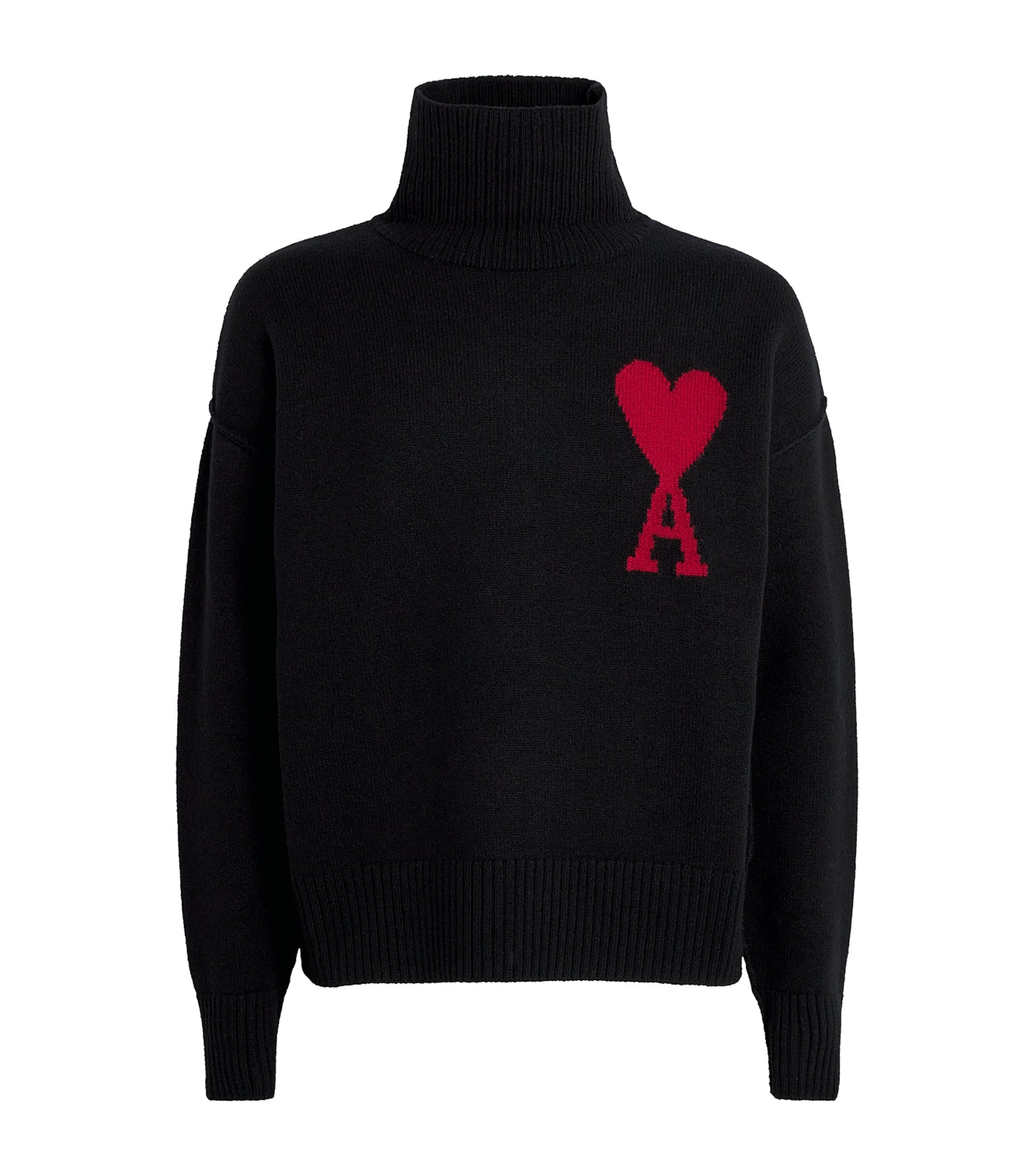 AMI Paris Black Virgin Wool Ami de Coeur Rollneck Sweater