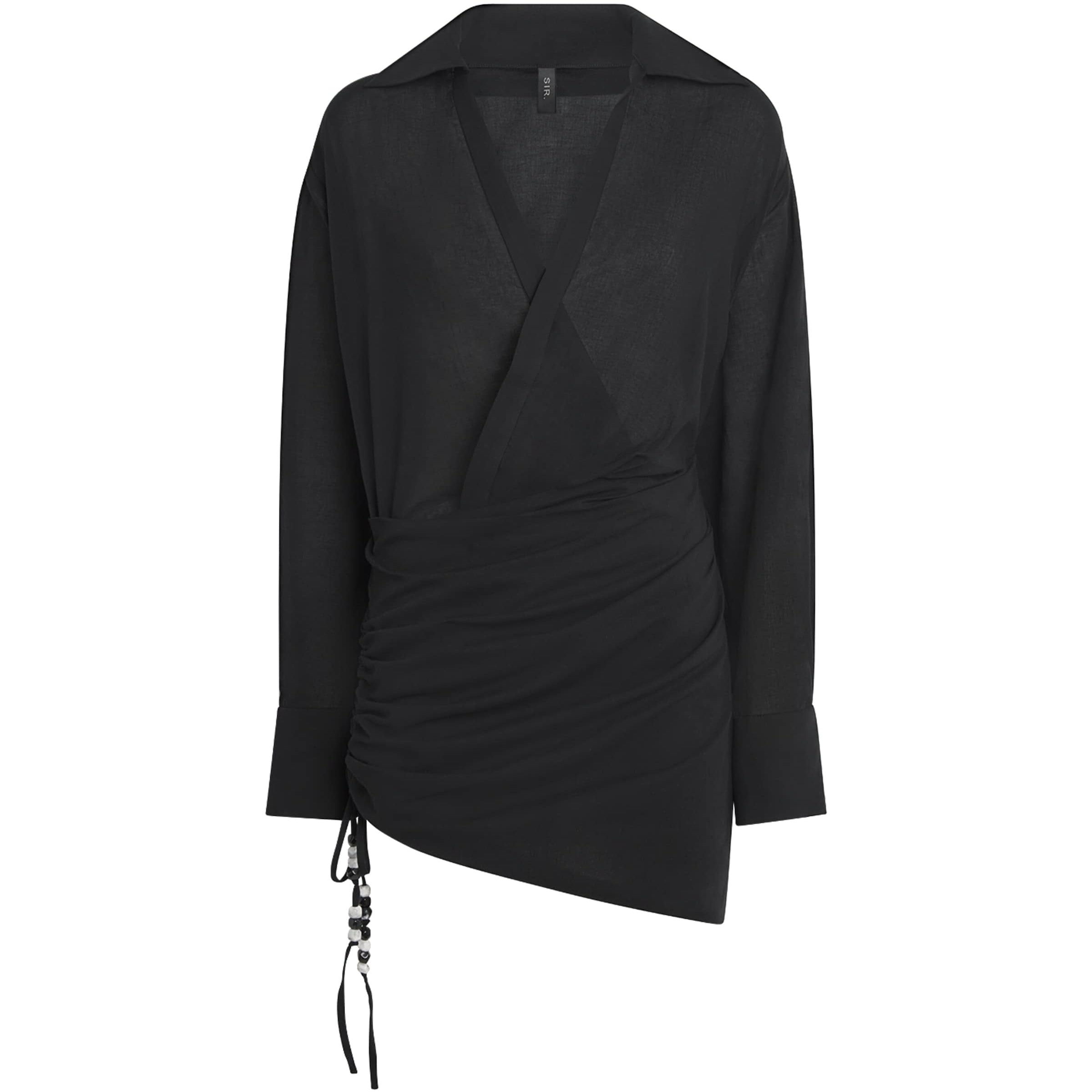 Black Cotton Bead-Detail Azura Mini Dress