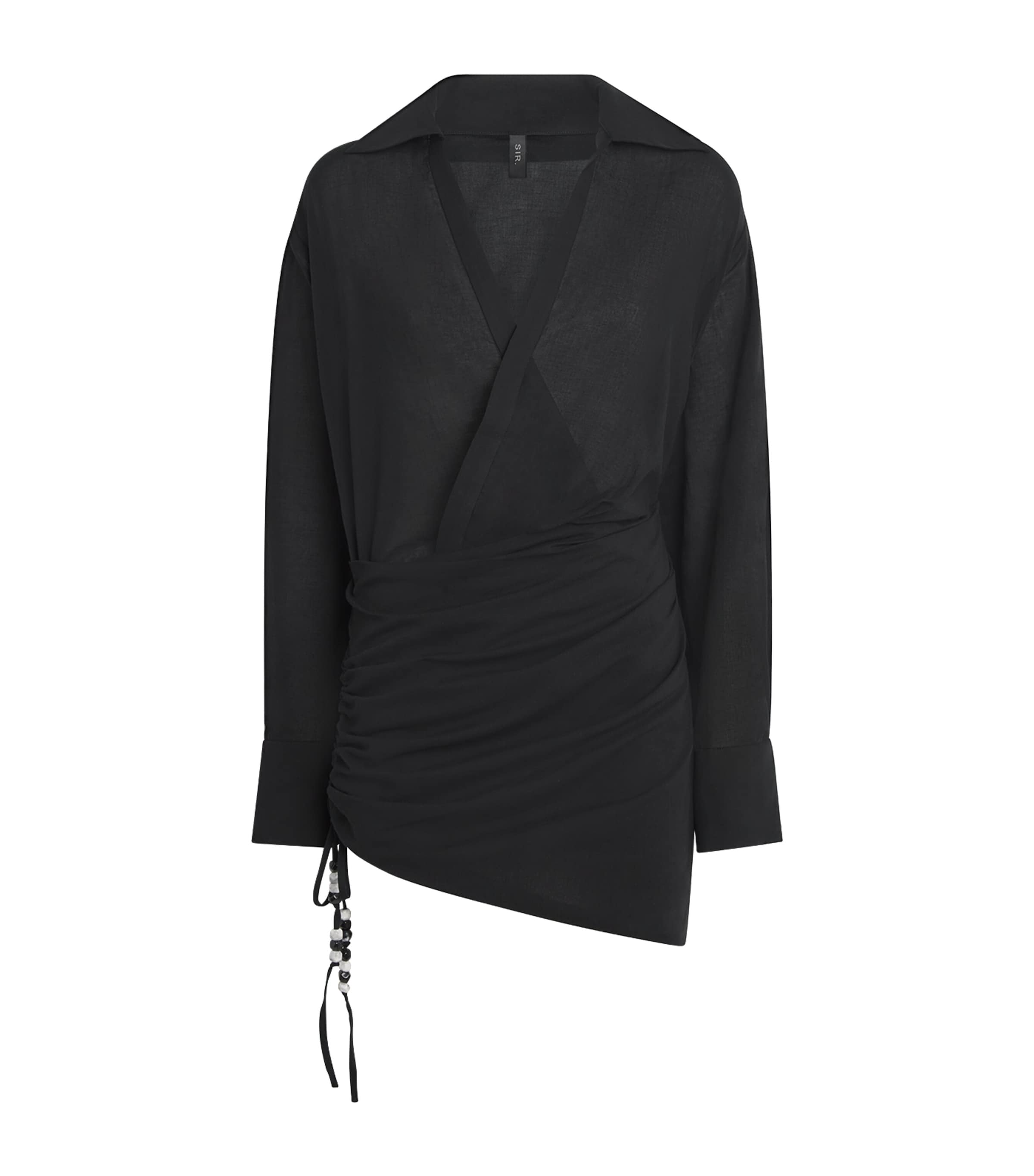 Cotton Bead-Detail Azura Mini Dress BLACK