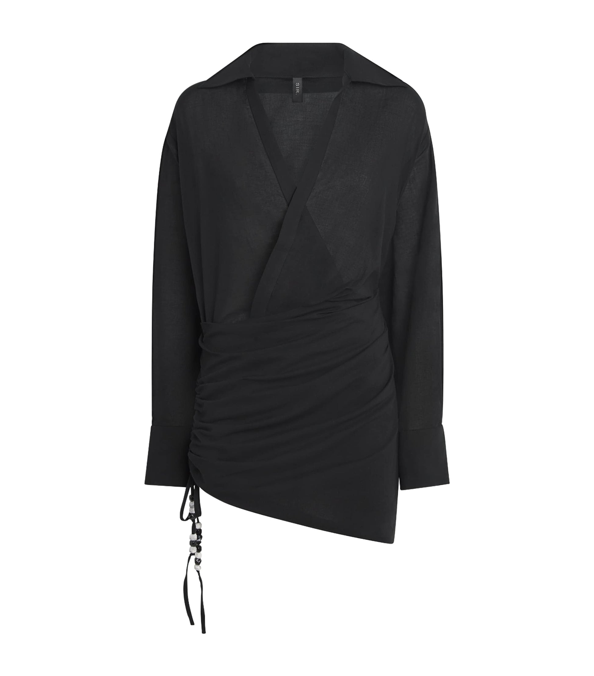 Cotton Bead-Detail Azura Mini Dress BLACK