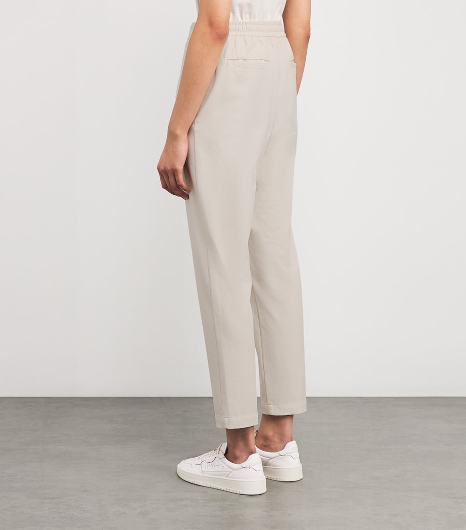 Beige Cotton-Blend Drawstring Trousers