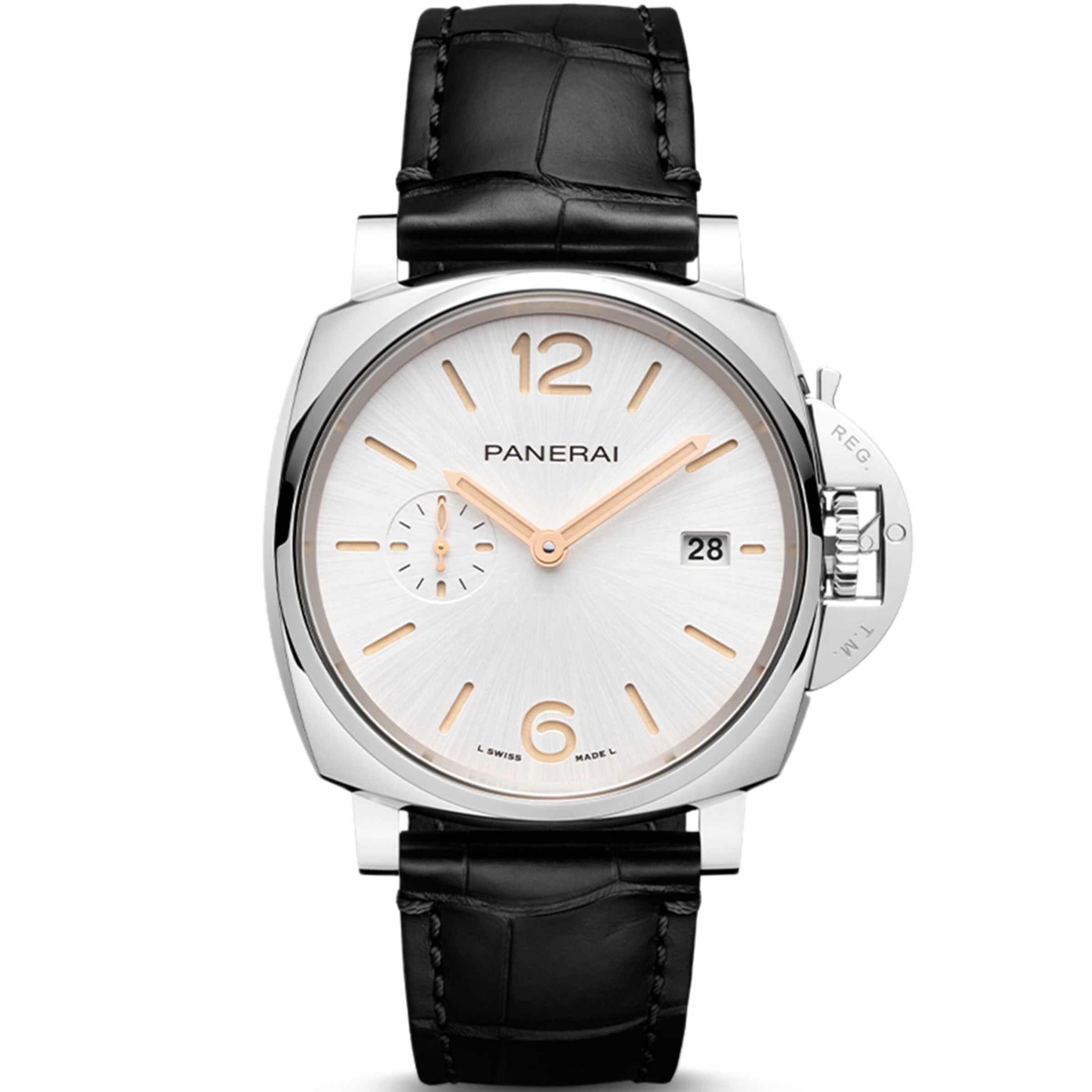 Panerai Stainless Steel and Alligator Luminor Due Watch 42mm