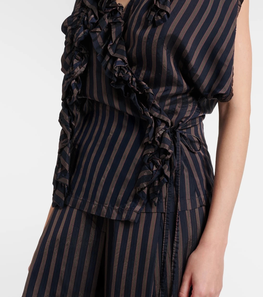 Dries Van Noten - Fırfırlı çizgili bluz