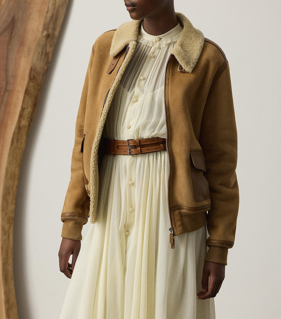 Ralph Lauren Collection Beige Shearling Bomber Jacket