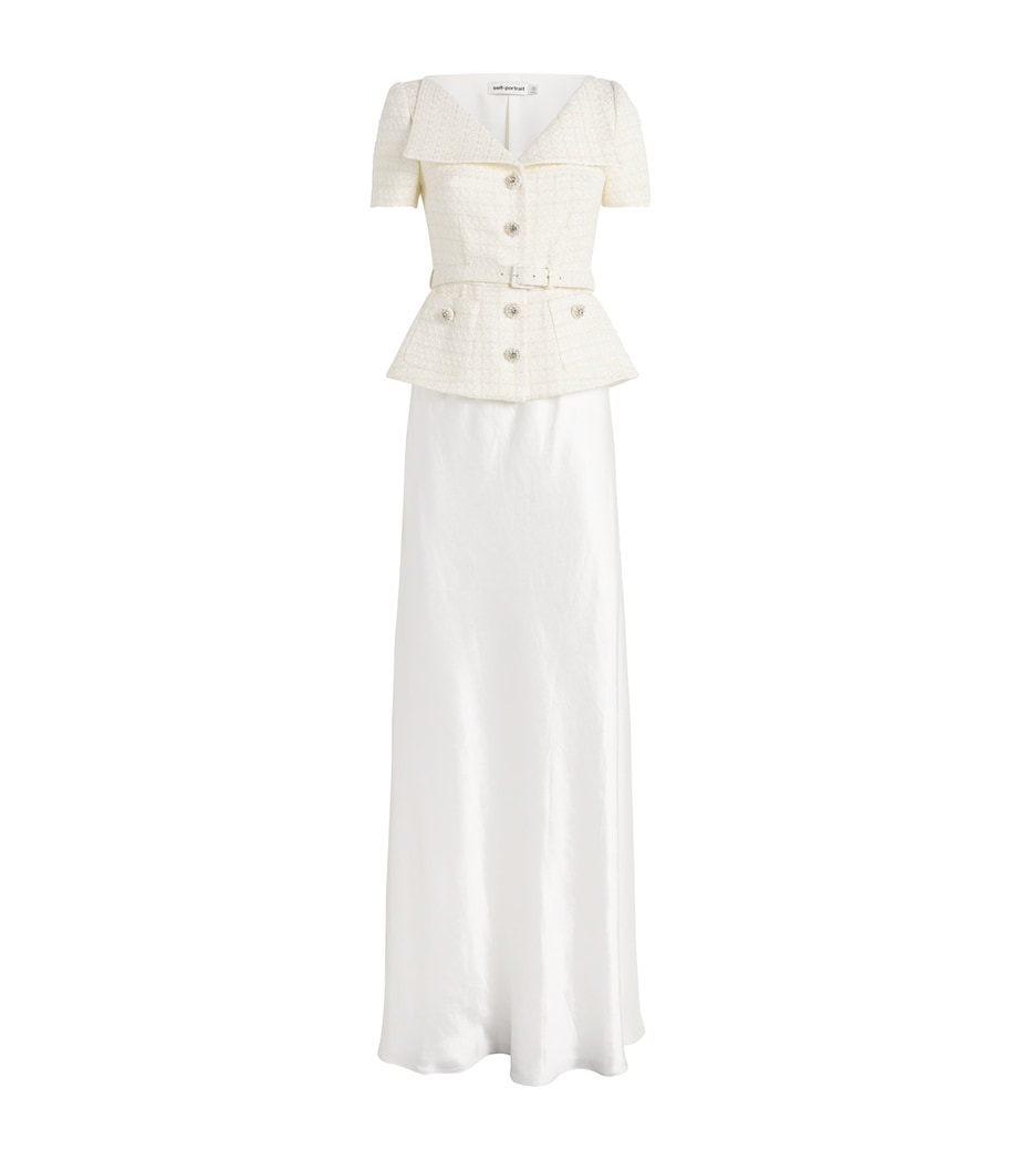 Self-Portrait Ivory Tailored Belted Maxi Dress