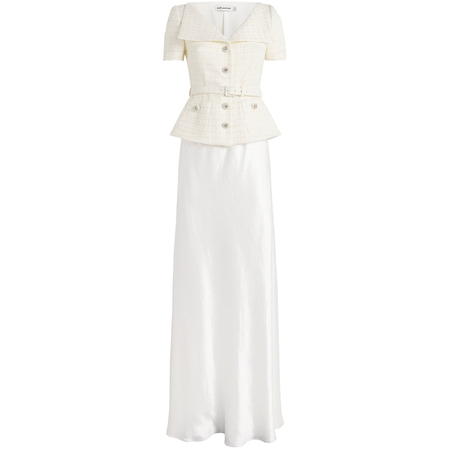 Self-Portrait Ivory Tailored Belted Maxi Dress