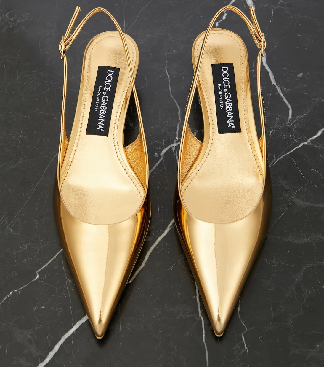 Dolce&Gabbana - Metallic patent leather slingback pumps