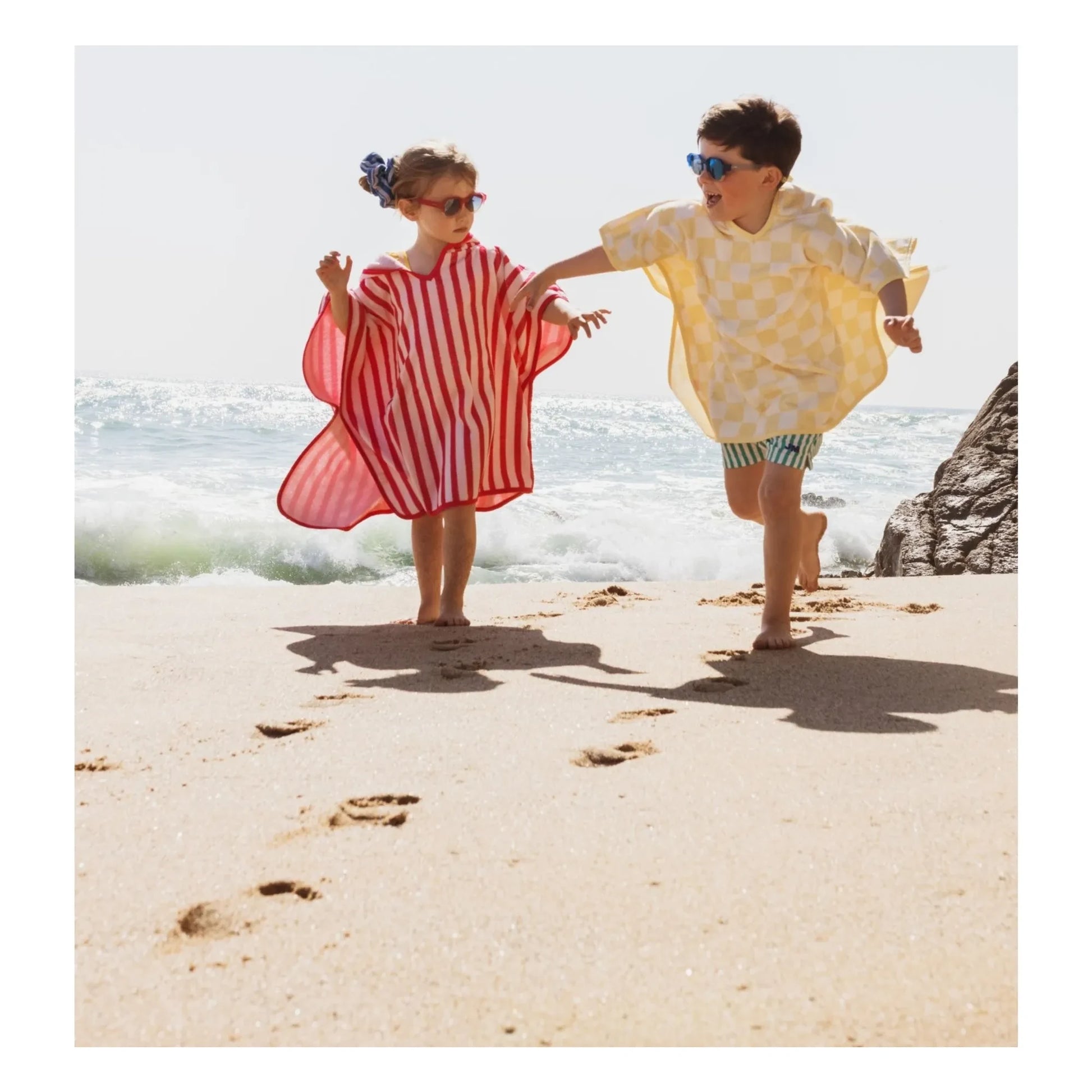 Jera Mini - Striped Towelling Bath Poncho | Pink