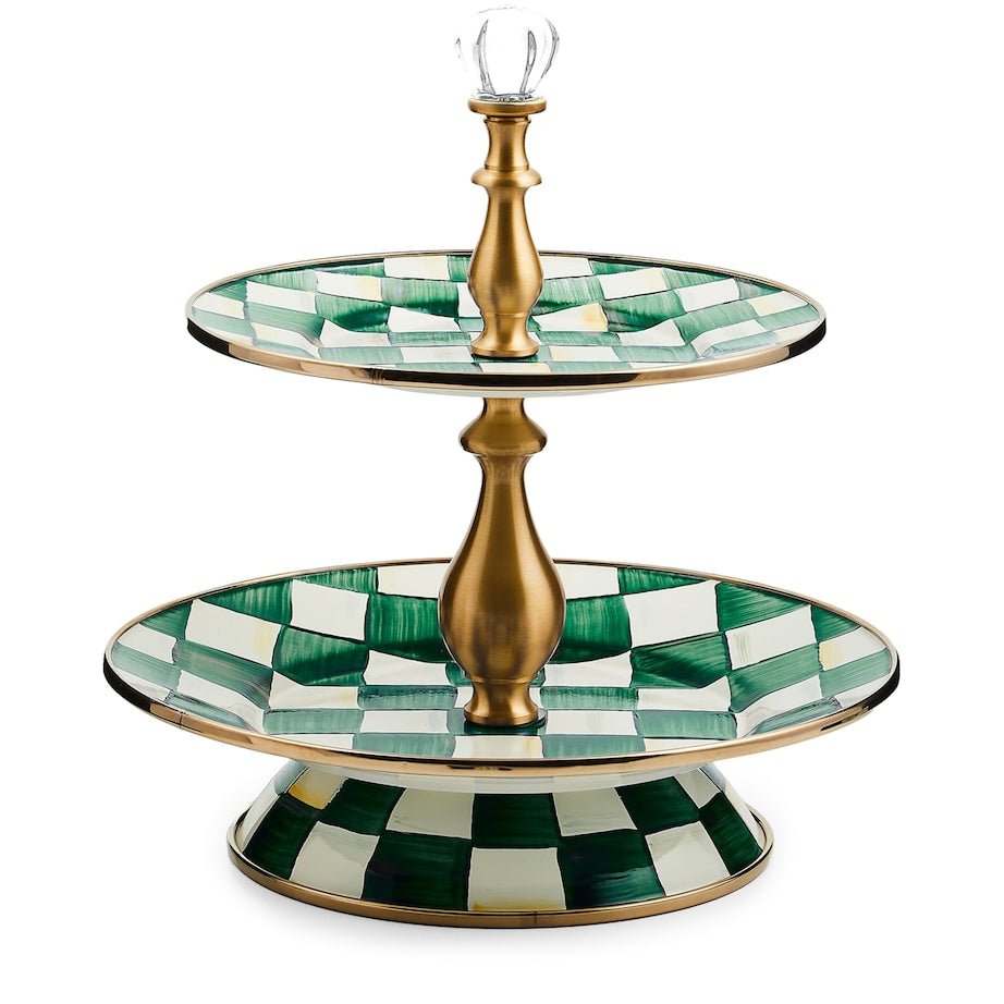 Emerald Check Two-Tier Sweet Stand