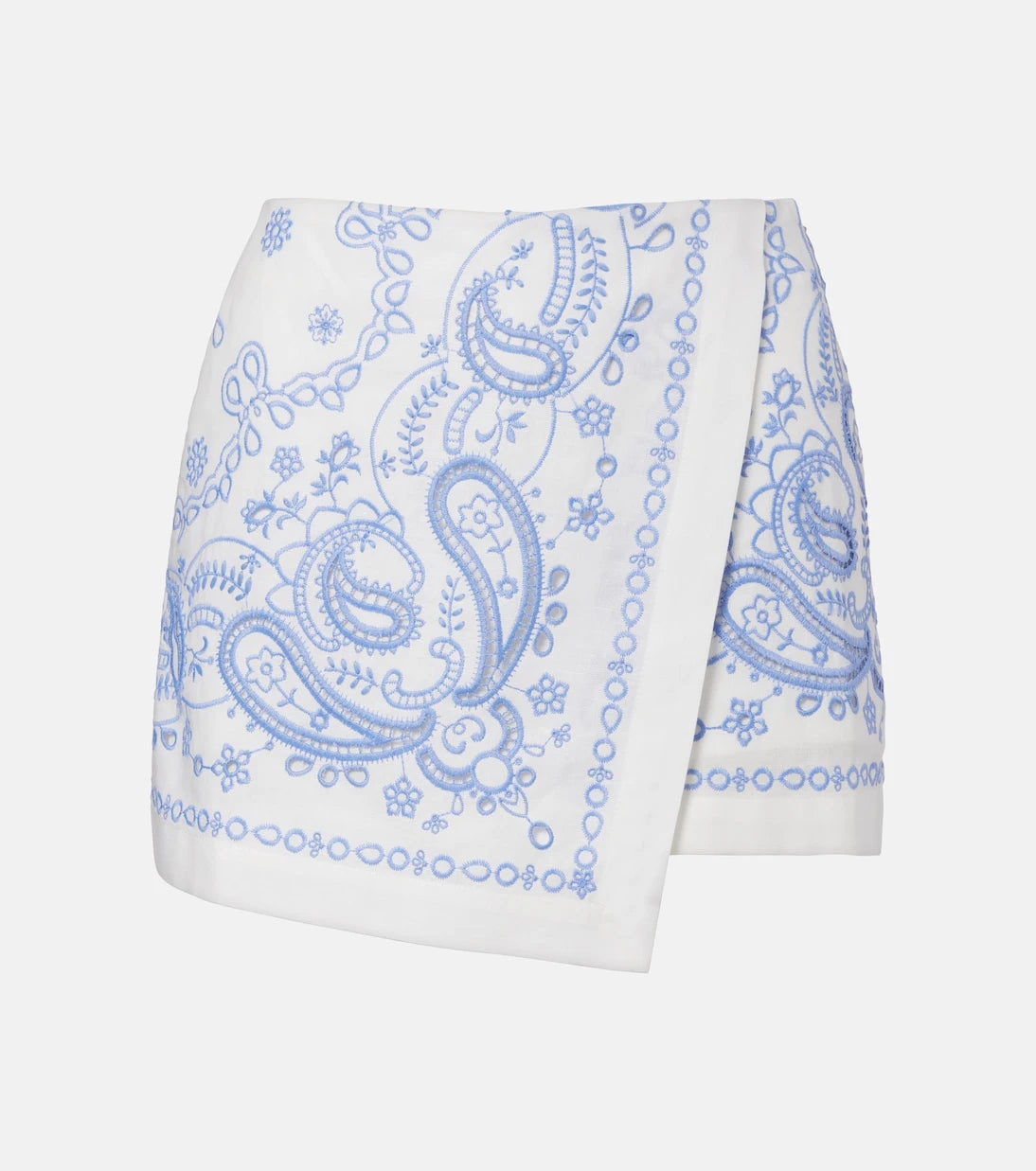 Self-Portrait - Embroidered linen and cotton skort
