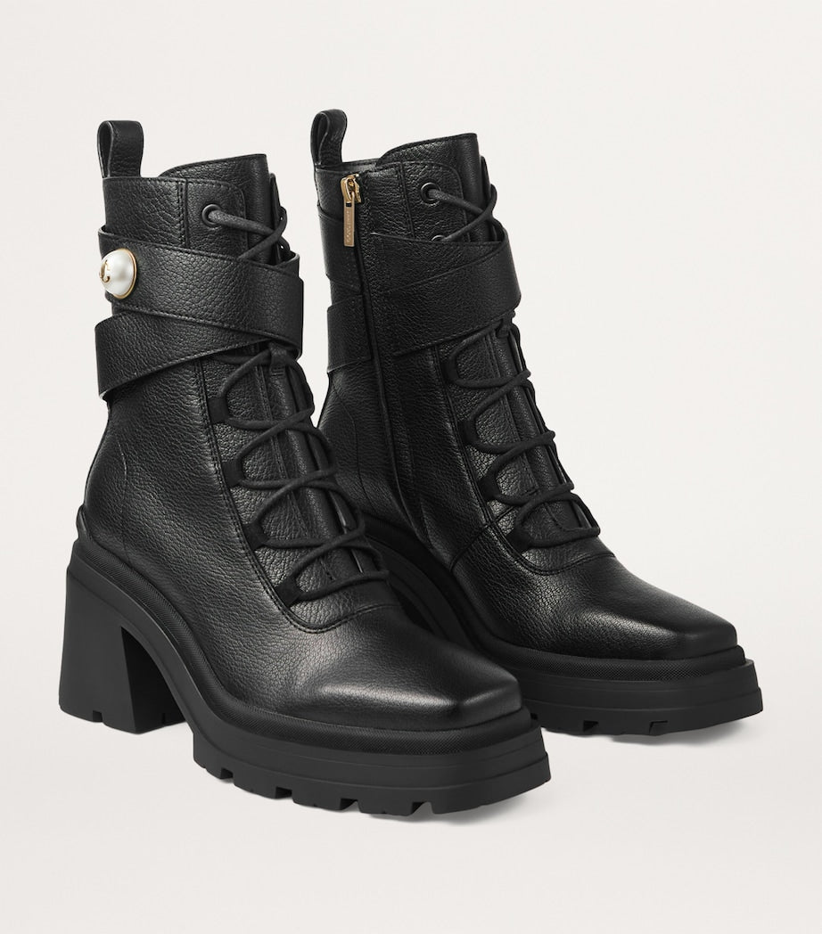 Jimmy Choo Black Noemi 80 Leather Biker Boots