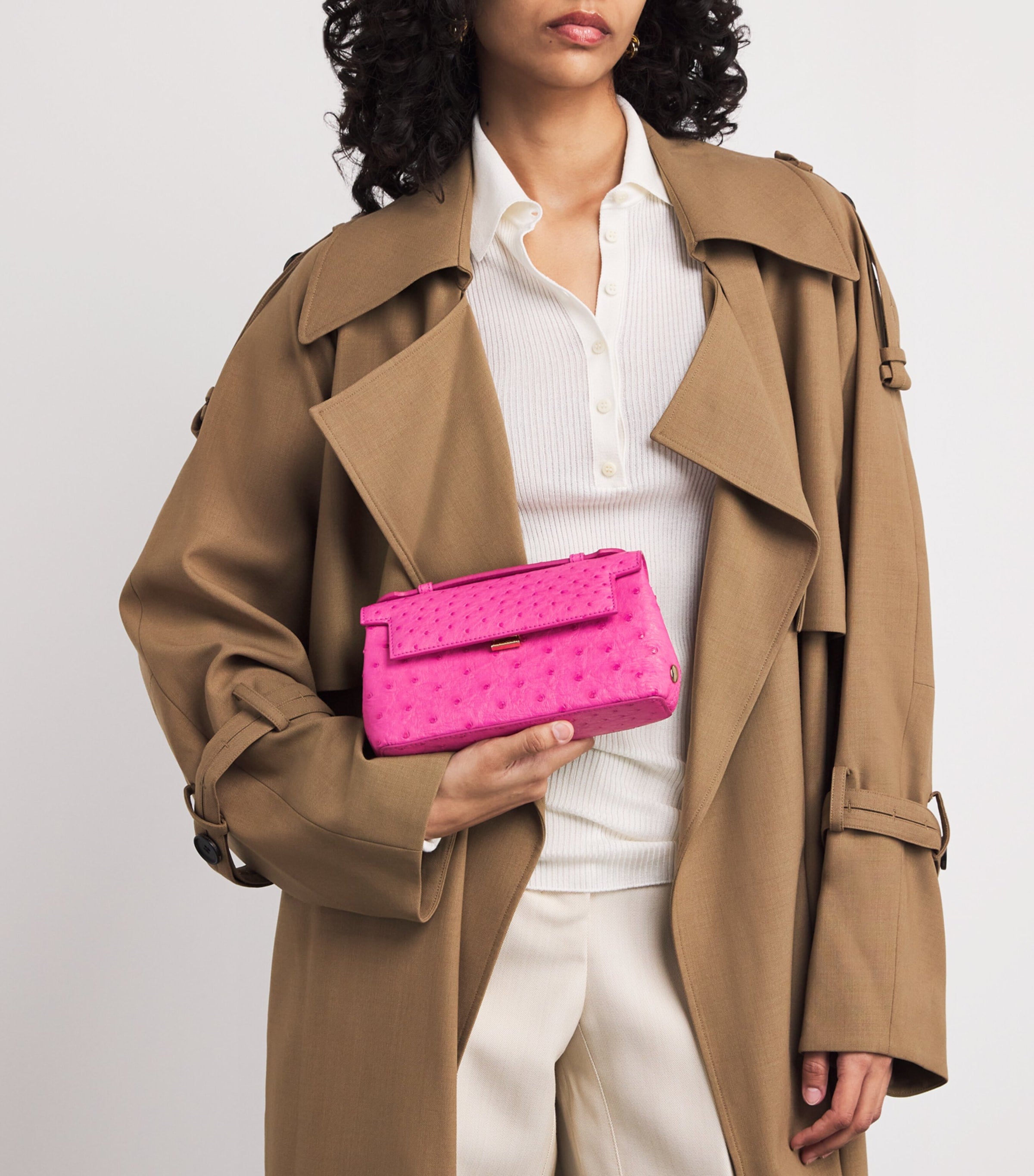 Analeena Pink Ostrich Leather Top-Handle Bag