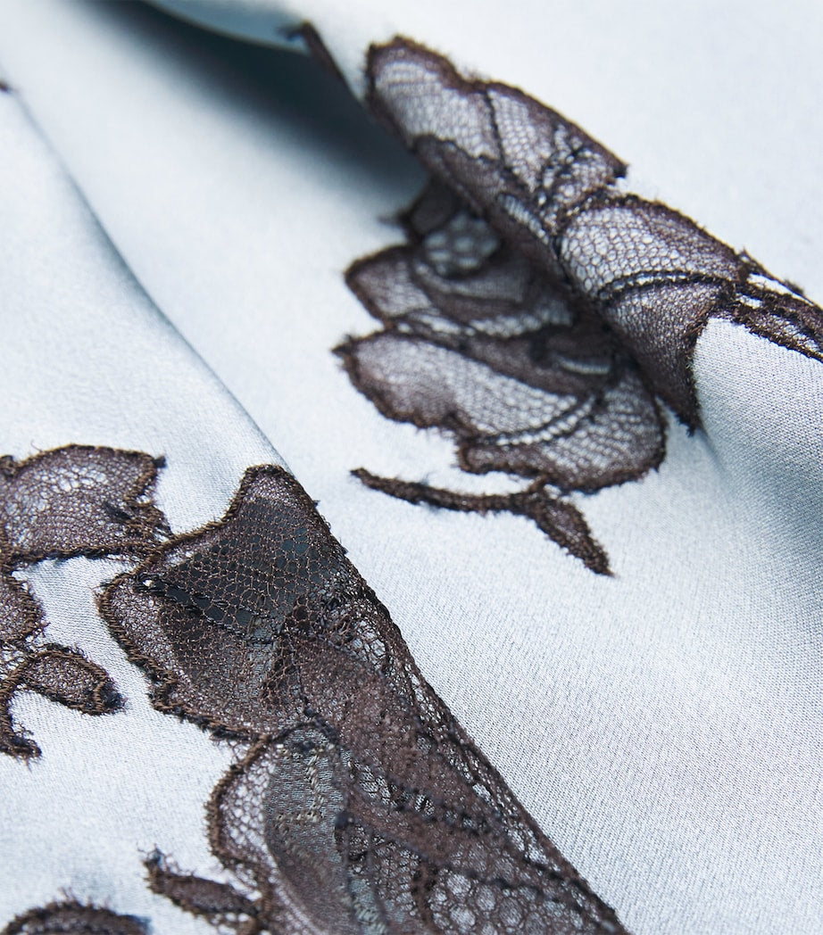 Silk Lace-Detail Long Robe BLEU GIVRE/EBEN