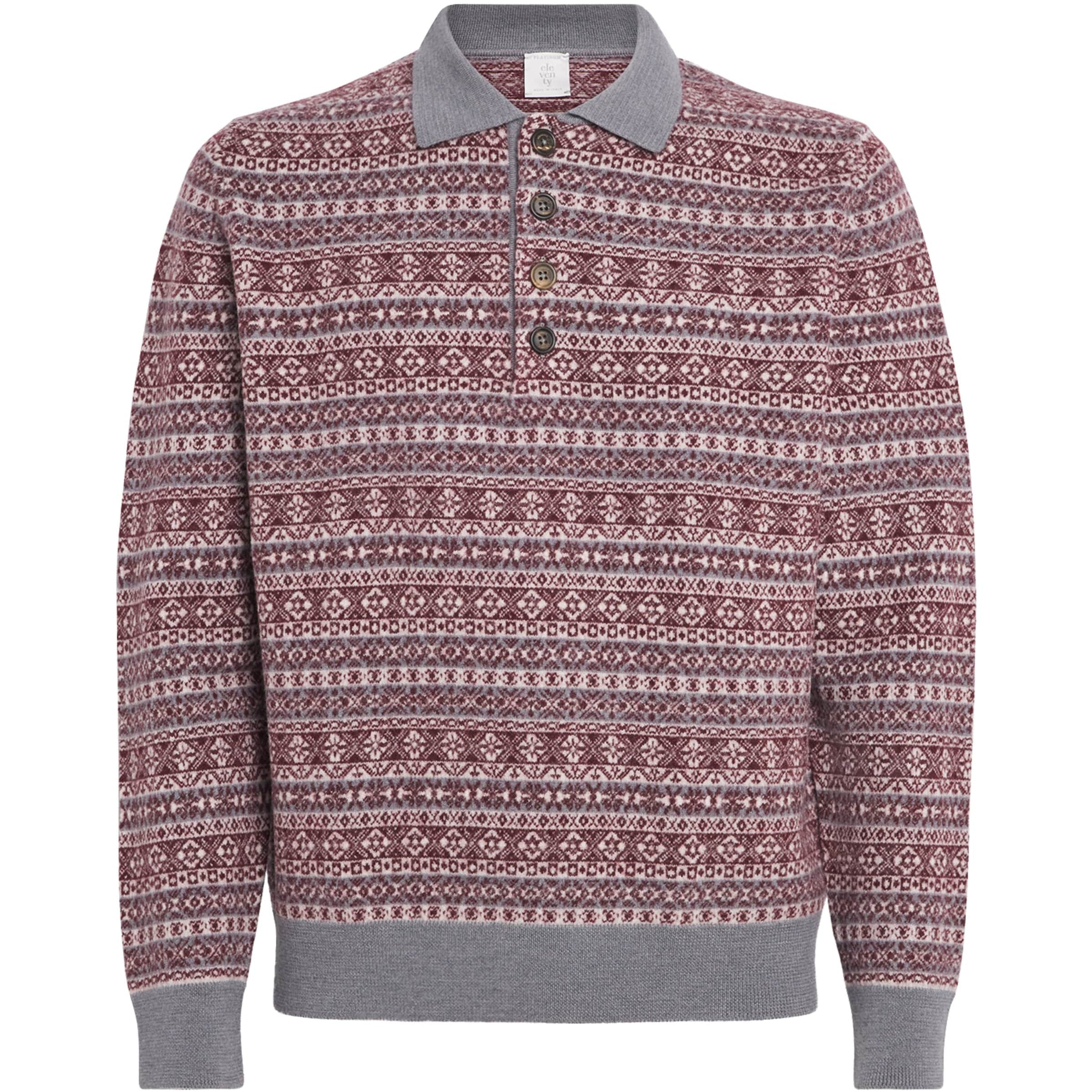 Eleventy Multi Wool Fair Isle Polo Sweater