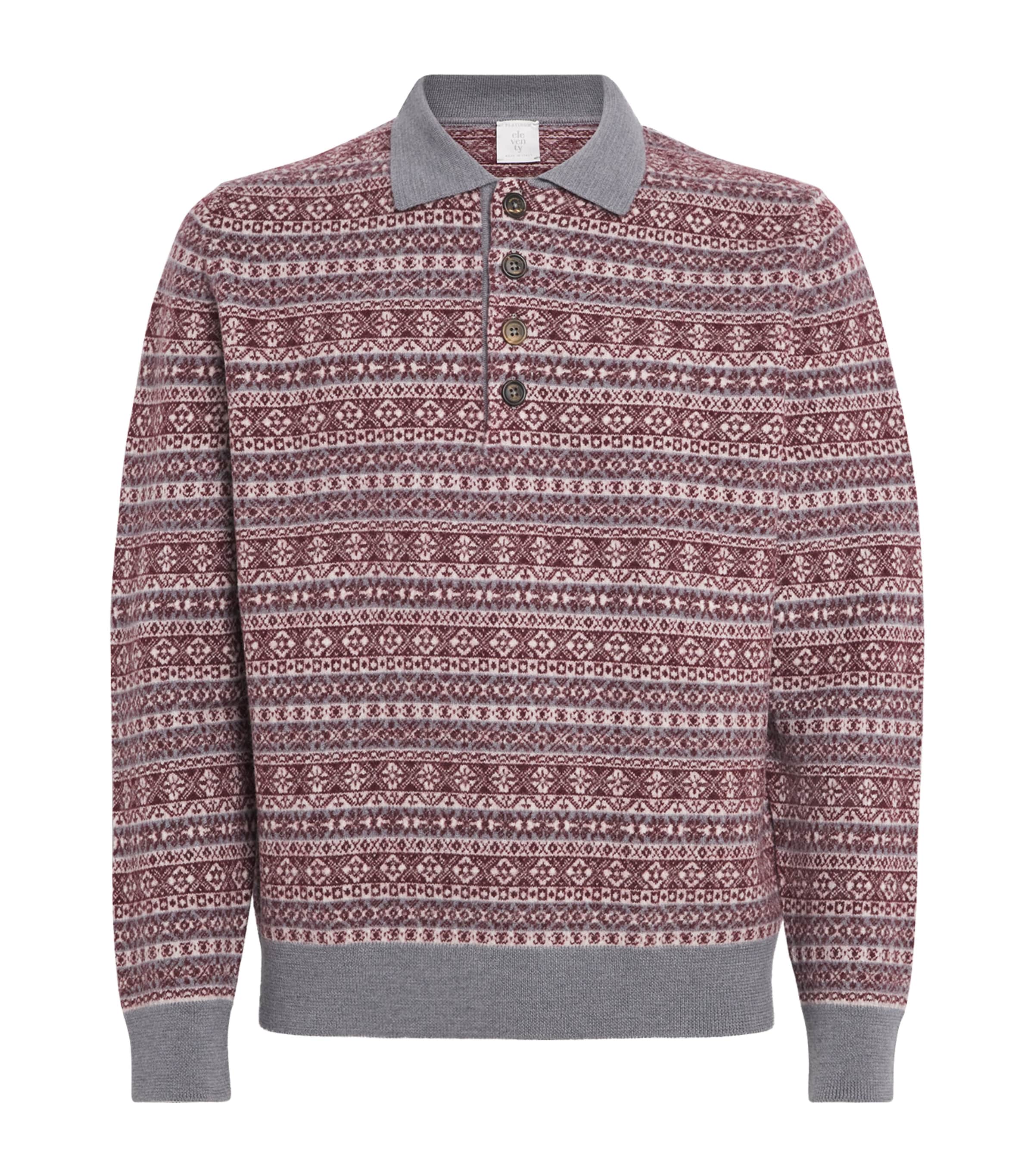 Eleventy Multi Wool Fair Isle Polo Sweater