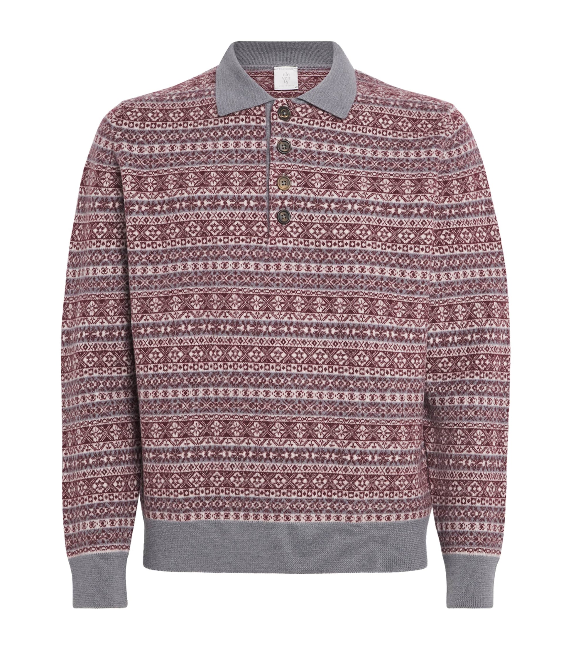 Eleventy Multi Wool Fair Isle Polo Sweater