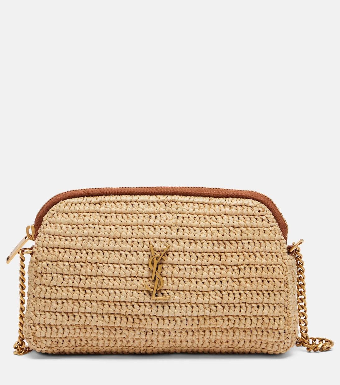 Saint Laurent - Gaby leather-trimmed raffia shoulder bag