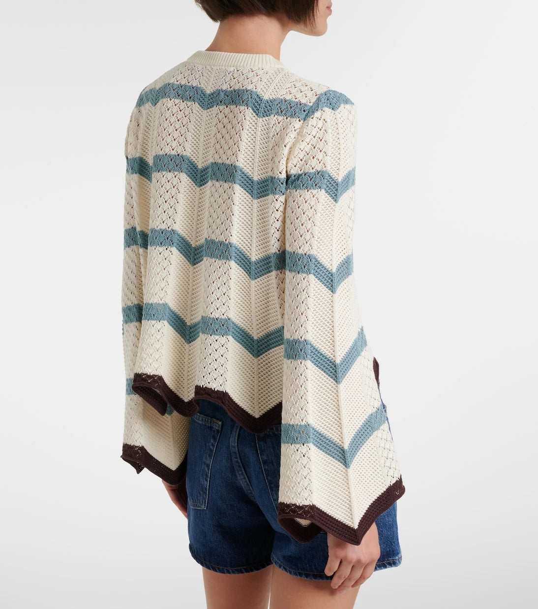 La DoubleJ - Chevron crochet cropped cotton sweater