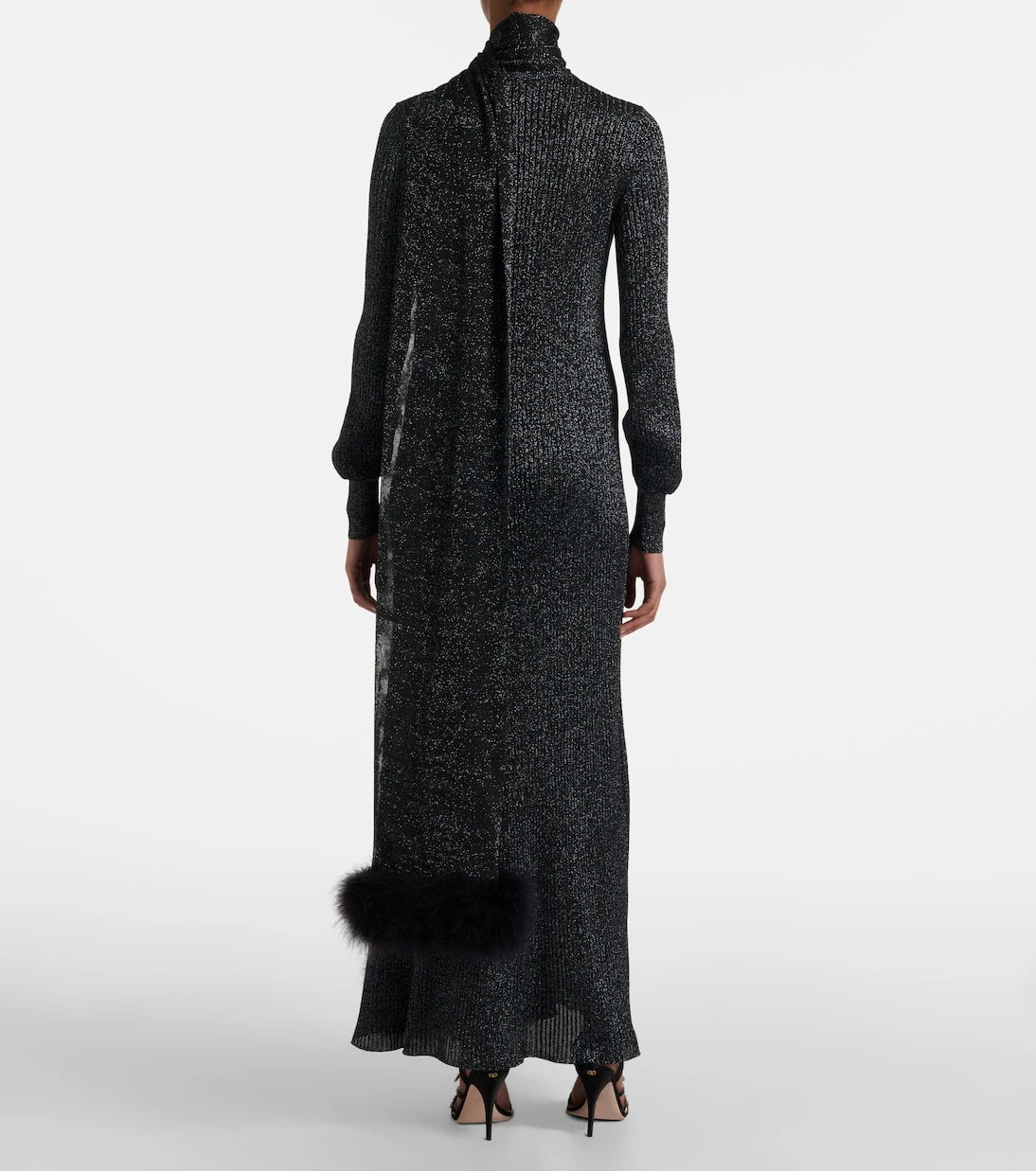 Valentino - Feather-trimmed lamé maxi dress