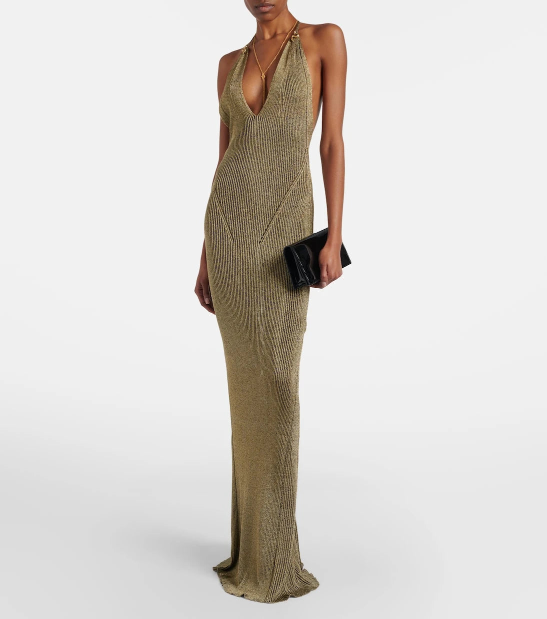 Roberto Cavalli - Ribbed-knit lamé maxi dress