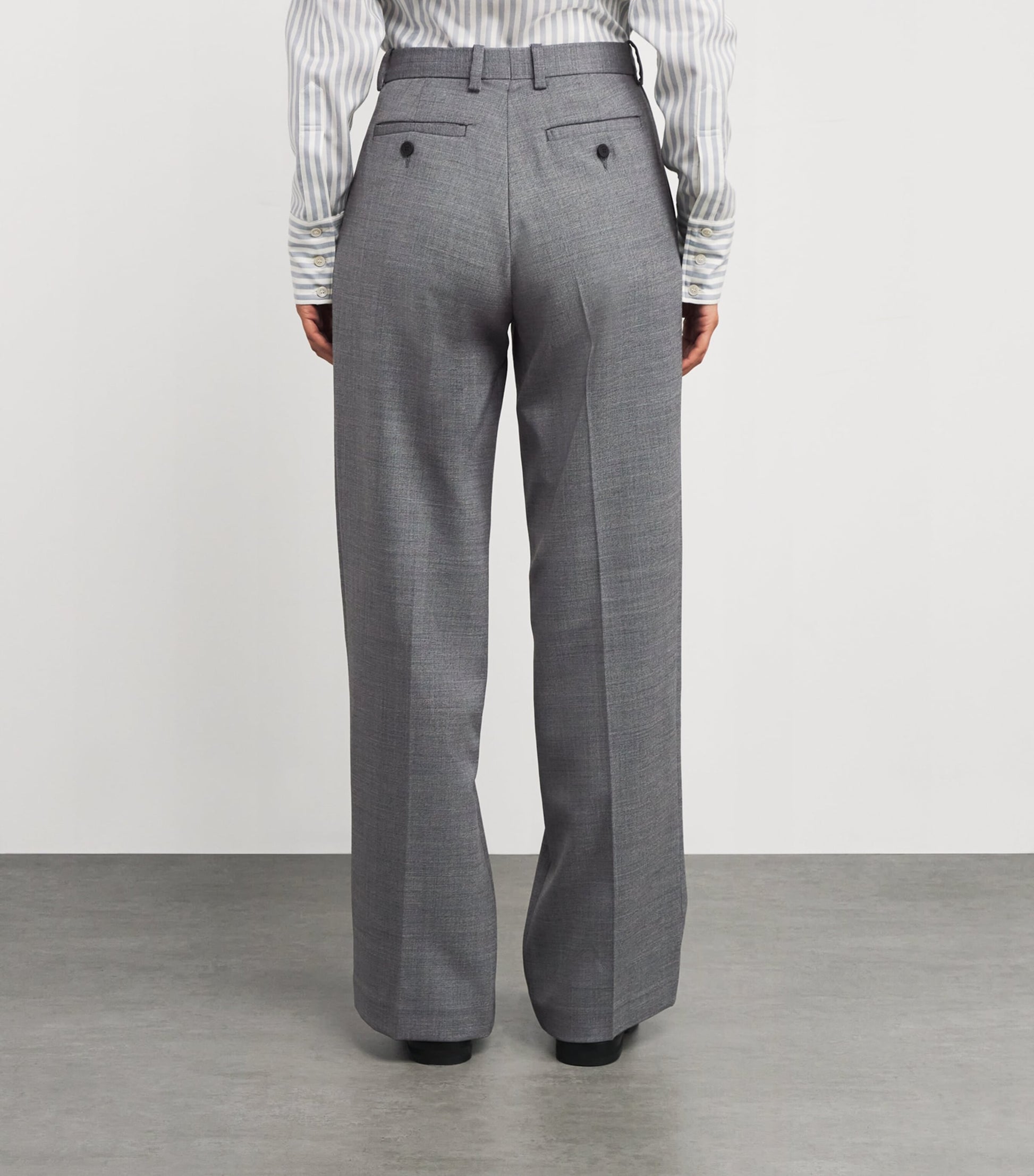 Black Wool-Blend Straight Trousers