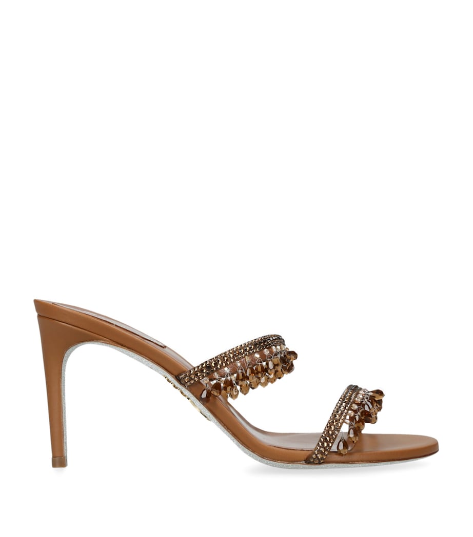 René Caovilla Brown Embellished Chandelier Mules 80