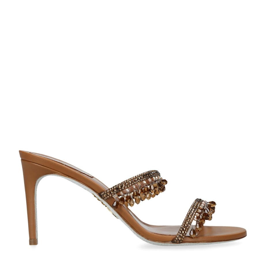 René Caovilla Brown Embellished Chandelier Mules 80