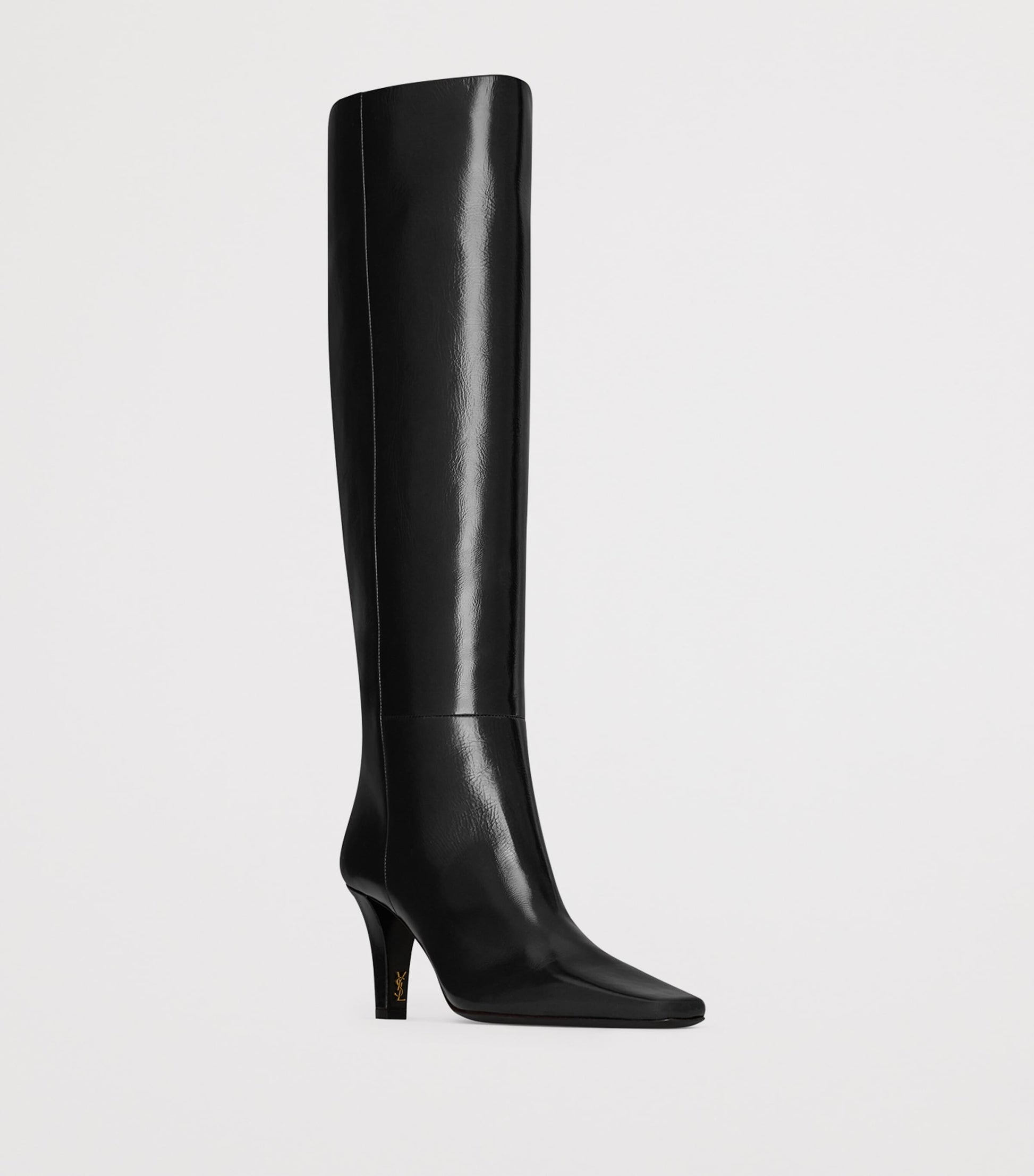 Saint Laurent Black Patent Leather Jill Knee-High Boots 75